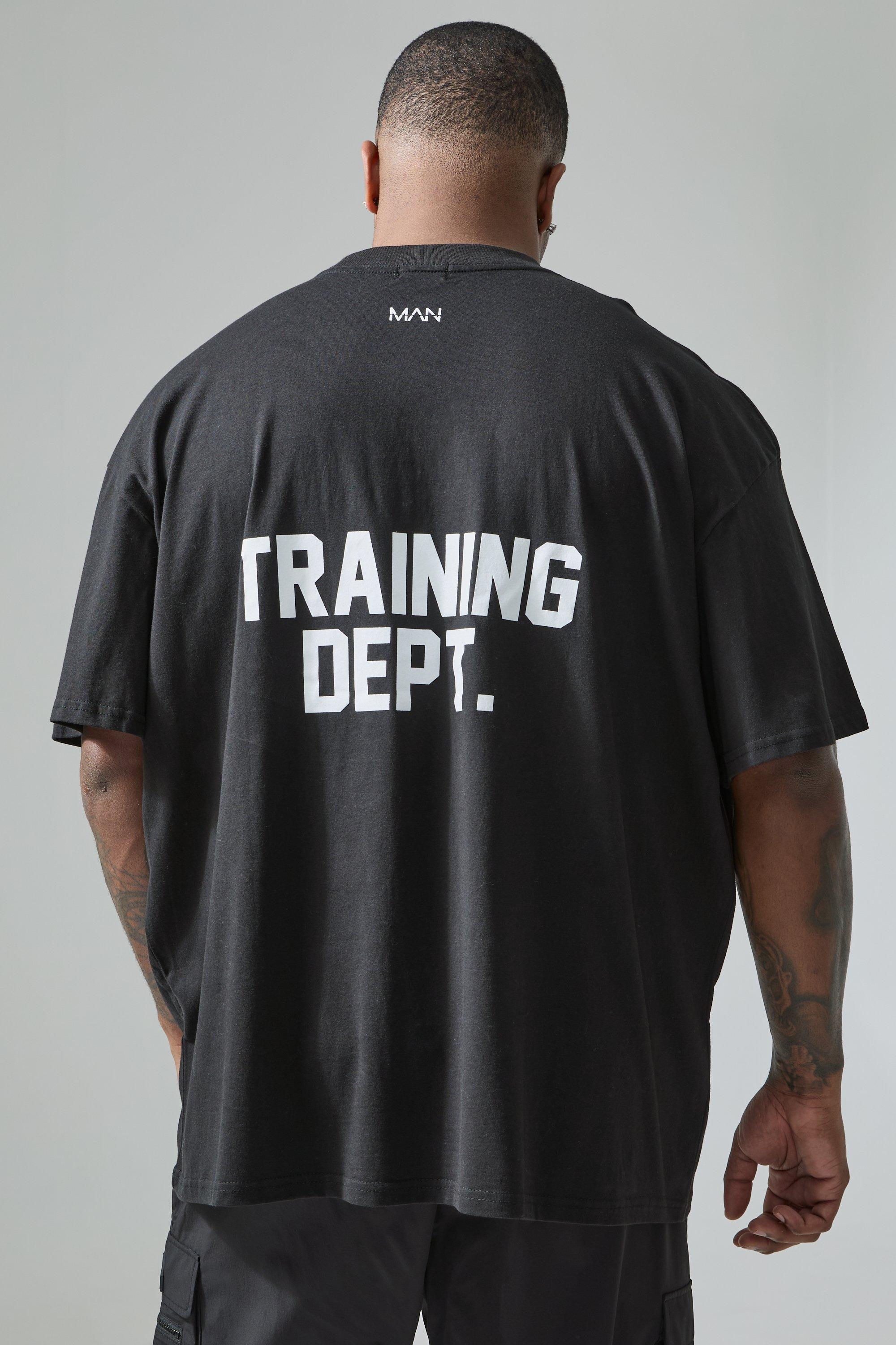 Image of T-shirt Plus Size Active Training Dept. con girocollo esteso, Nero