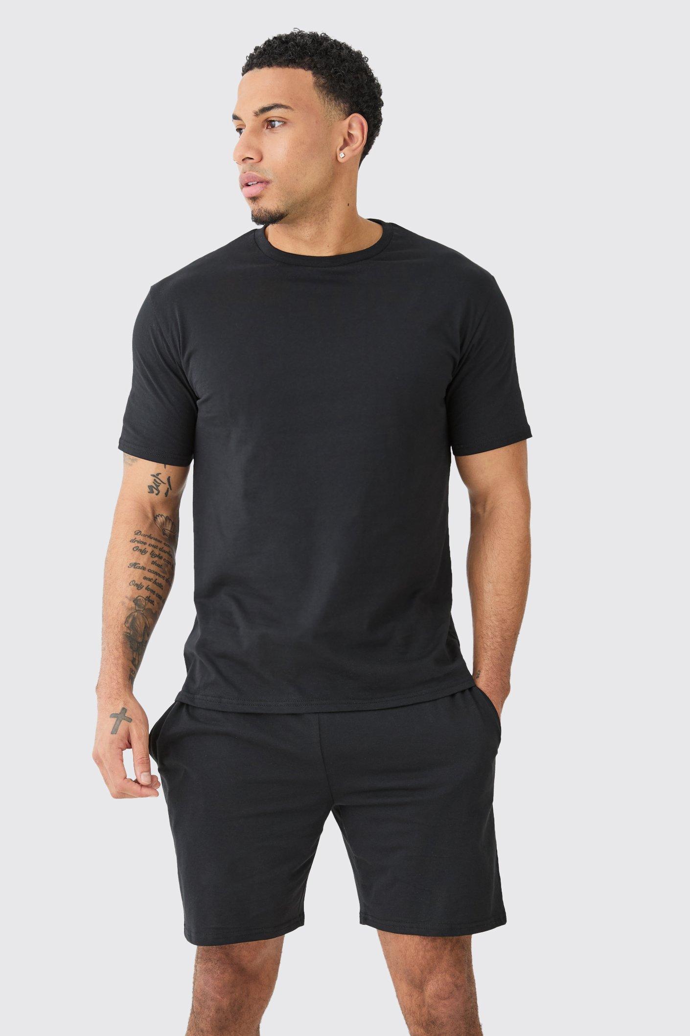 Mens Black T-shirt & Short Lounge Set, Black