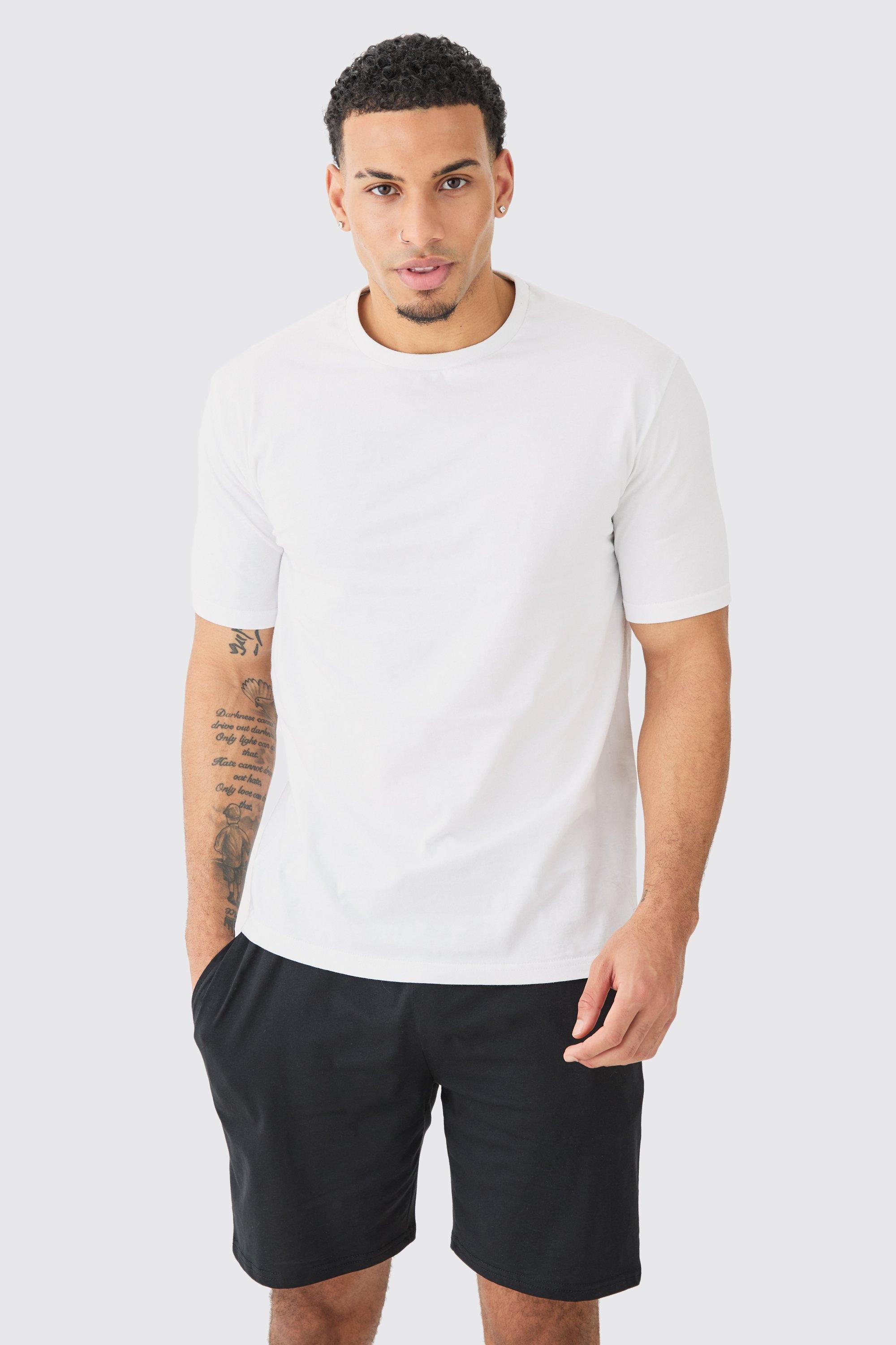 Mens White T-shirt & Short Lounge Set, White