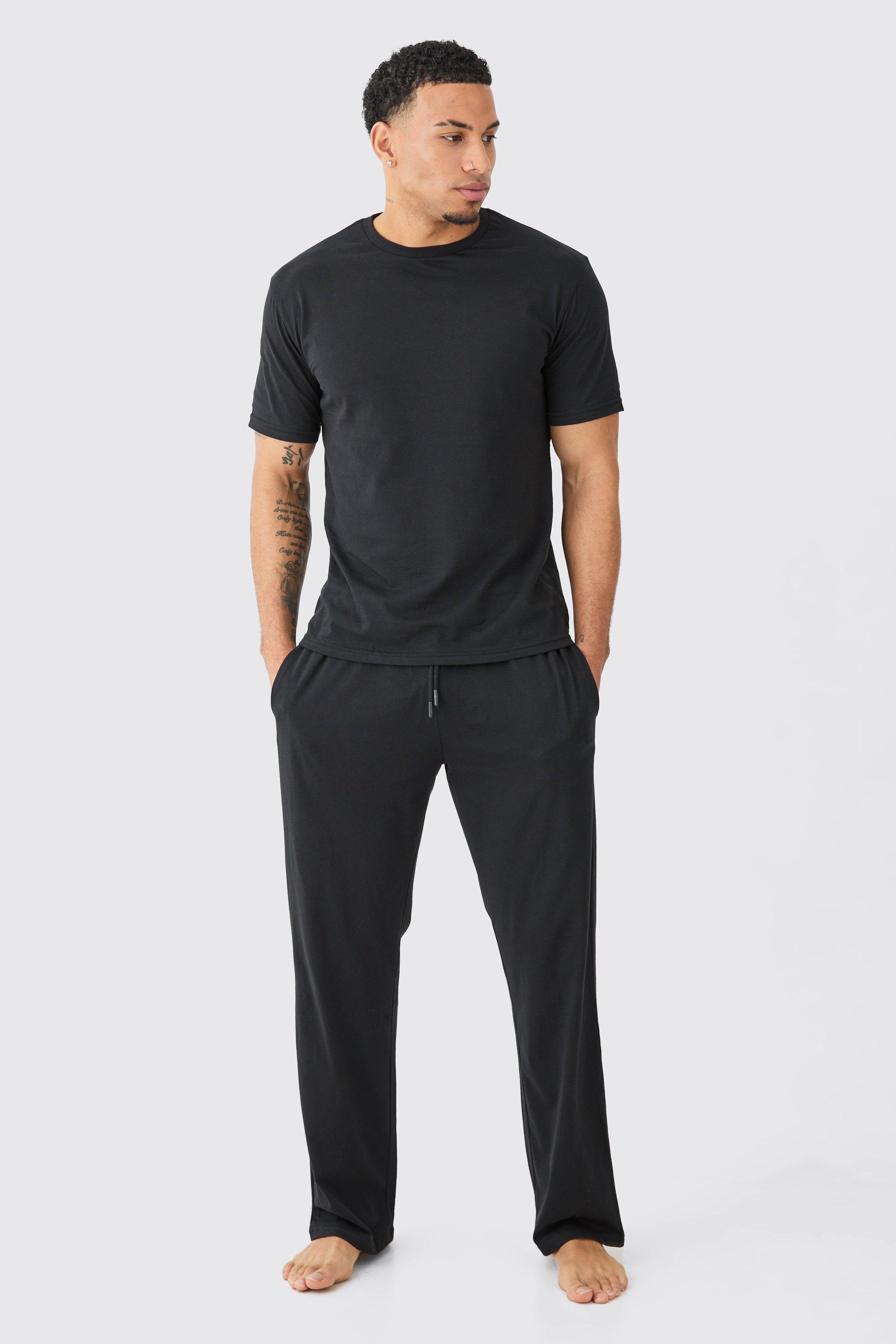 Mens Black T-shirt & Trouser Lounge Set, Black