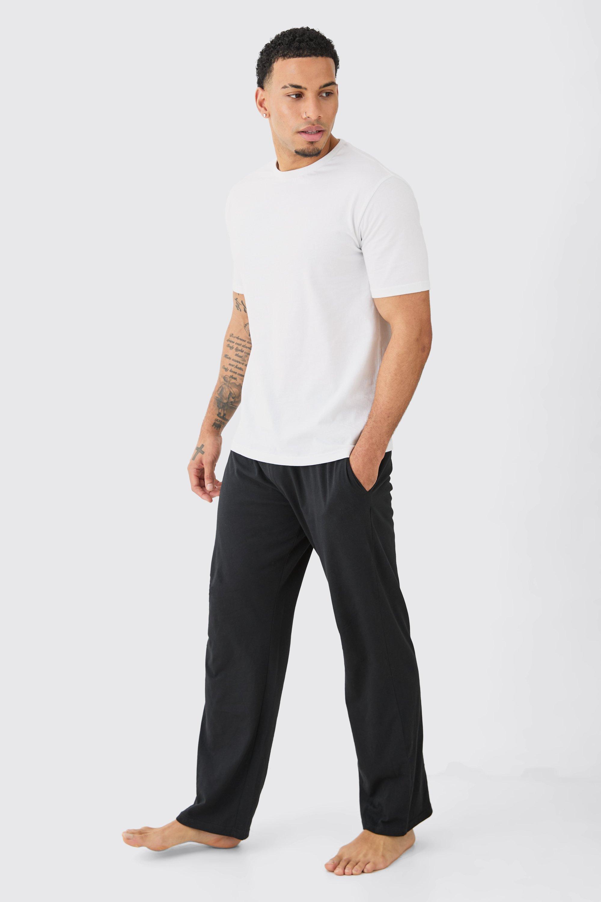 Mens White T-shirt & Trouser Lounge Set, White