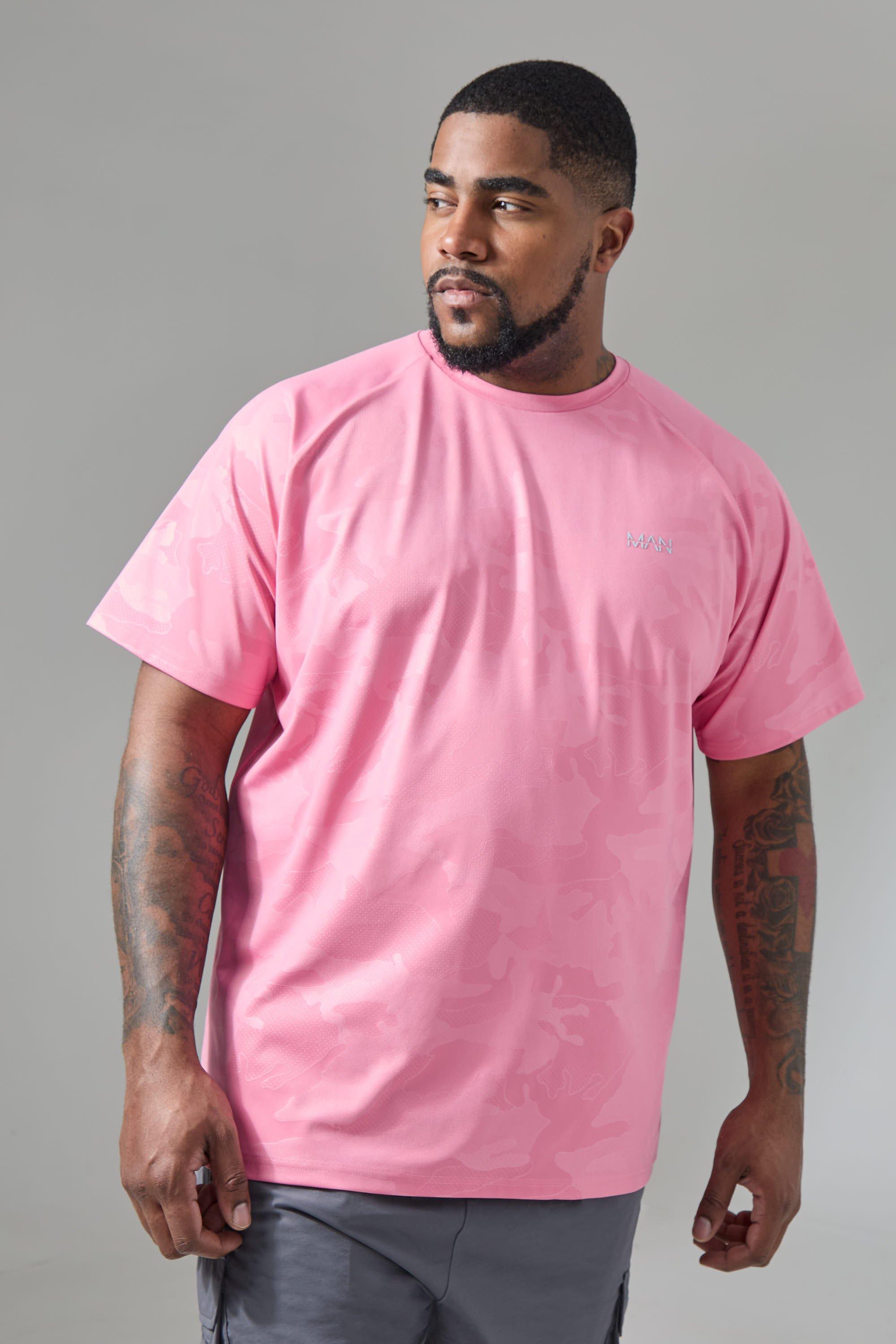 Image of Plus Man Active Camo Raglan Performance T-shirt, Pink