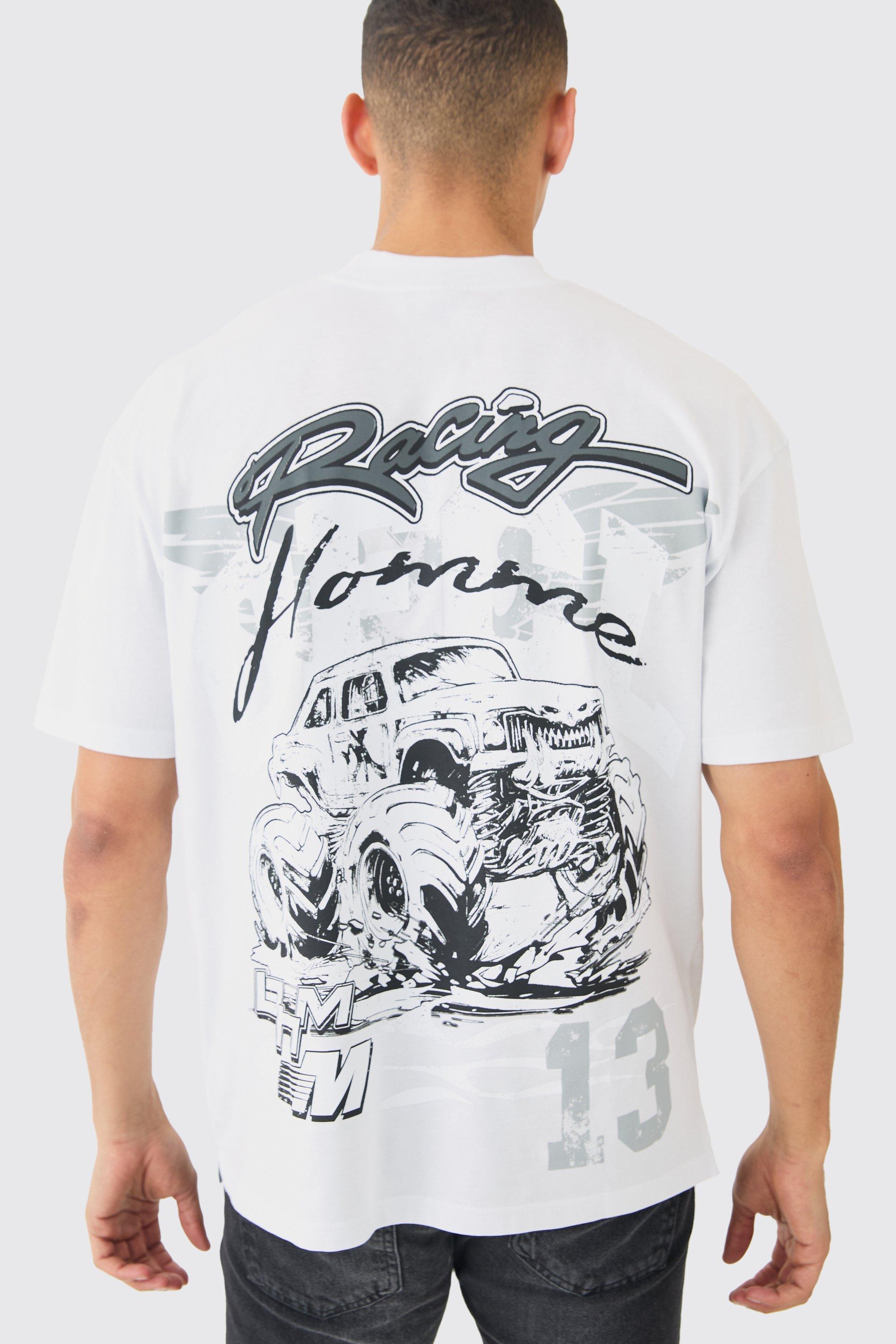 Image of Oversized Extended Neck Ofcl Racing T-shirt, Bianco