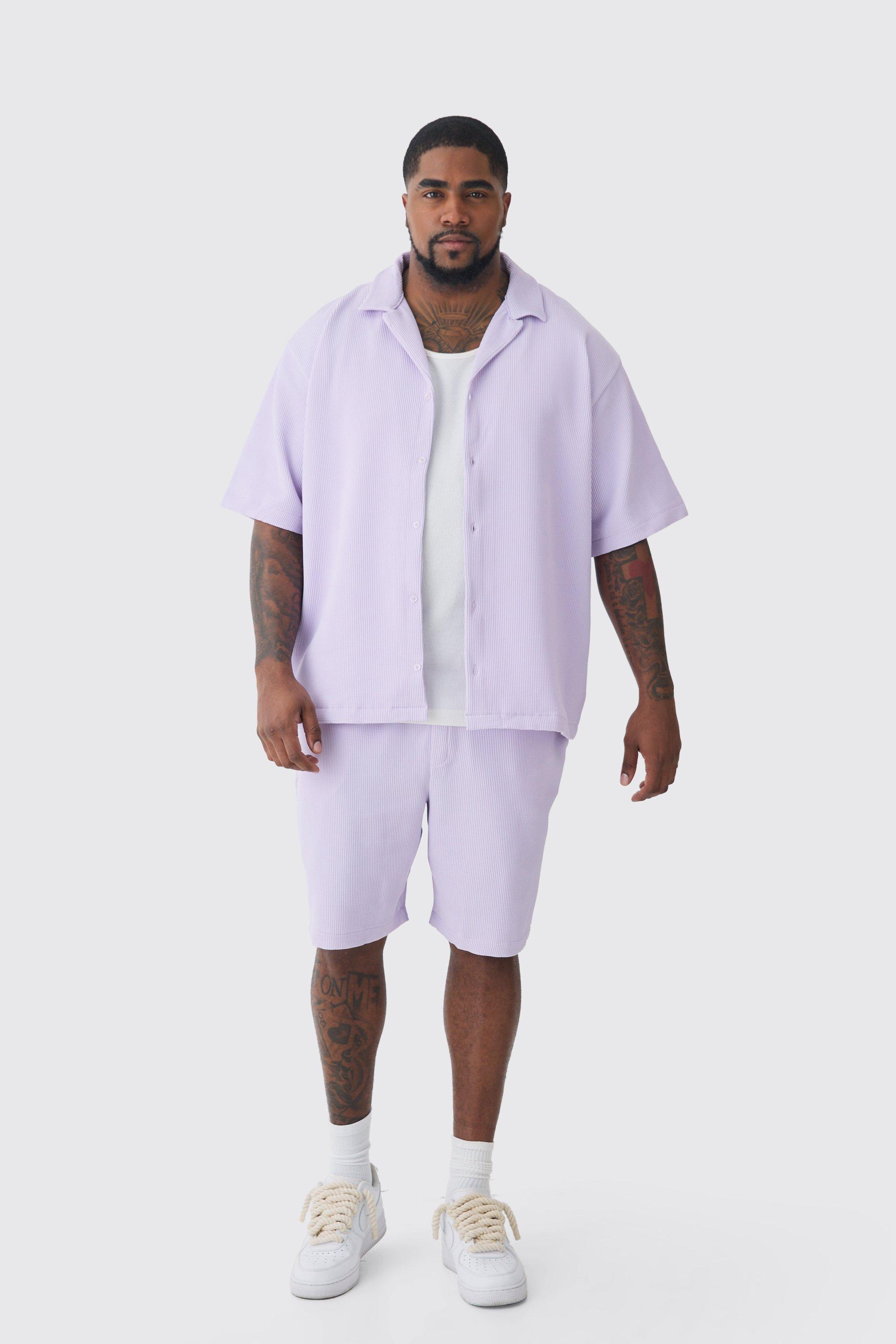 Image of Plus Drop Revere Pleated Shirt & Short In Lilac, Purple