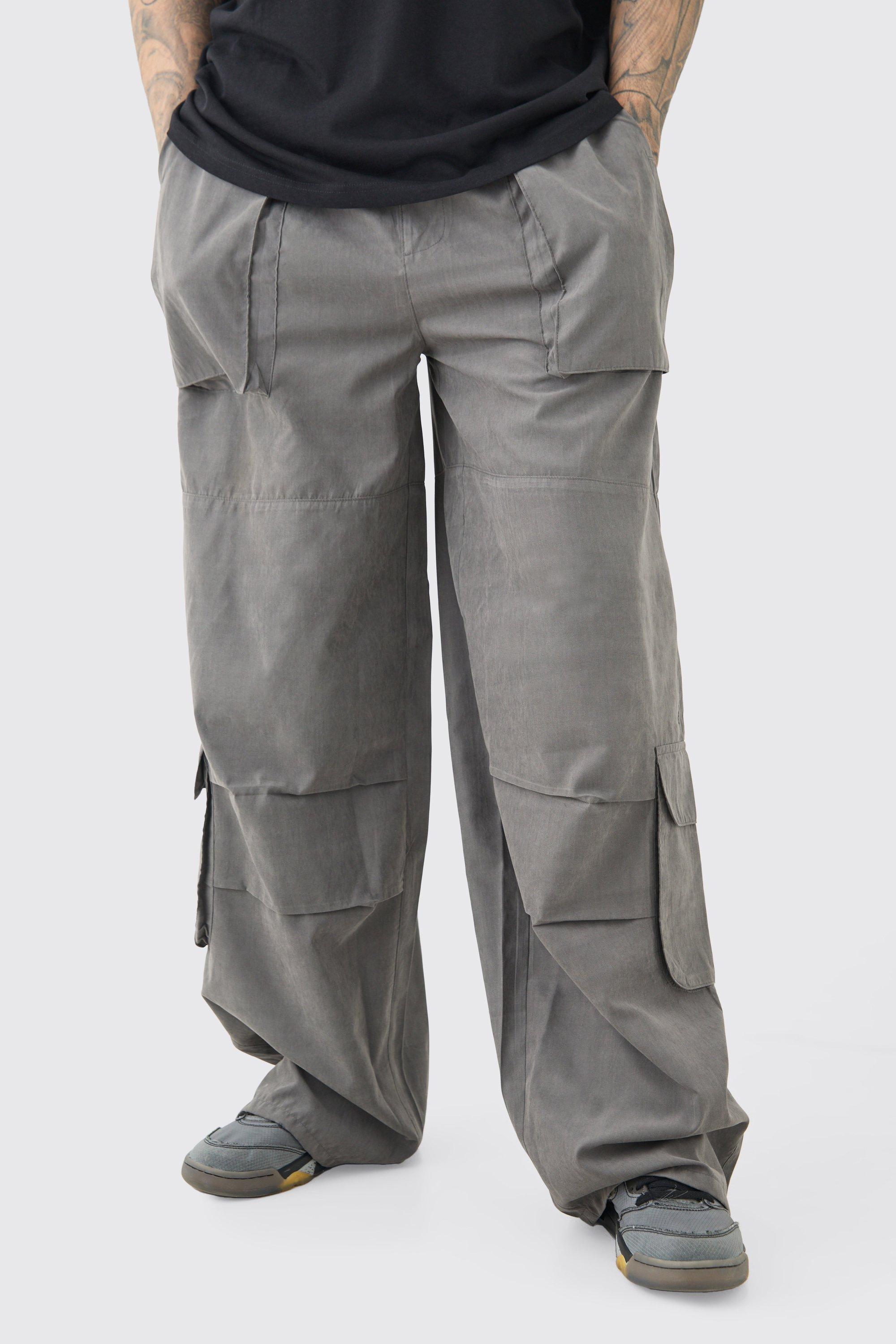 Image of Tall Elasticated Waist Oversized Peached Cargo Trouser, Grigio