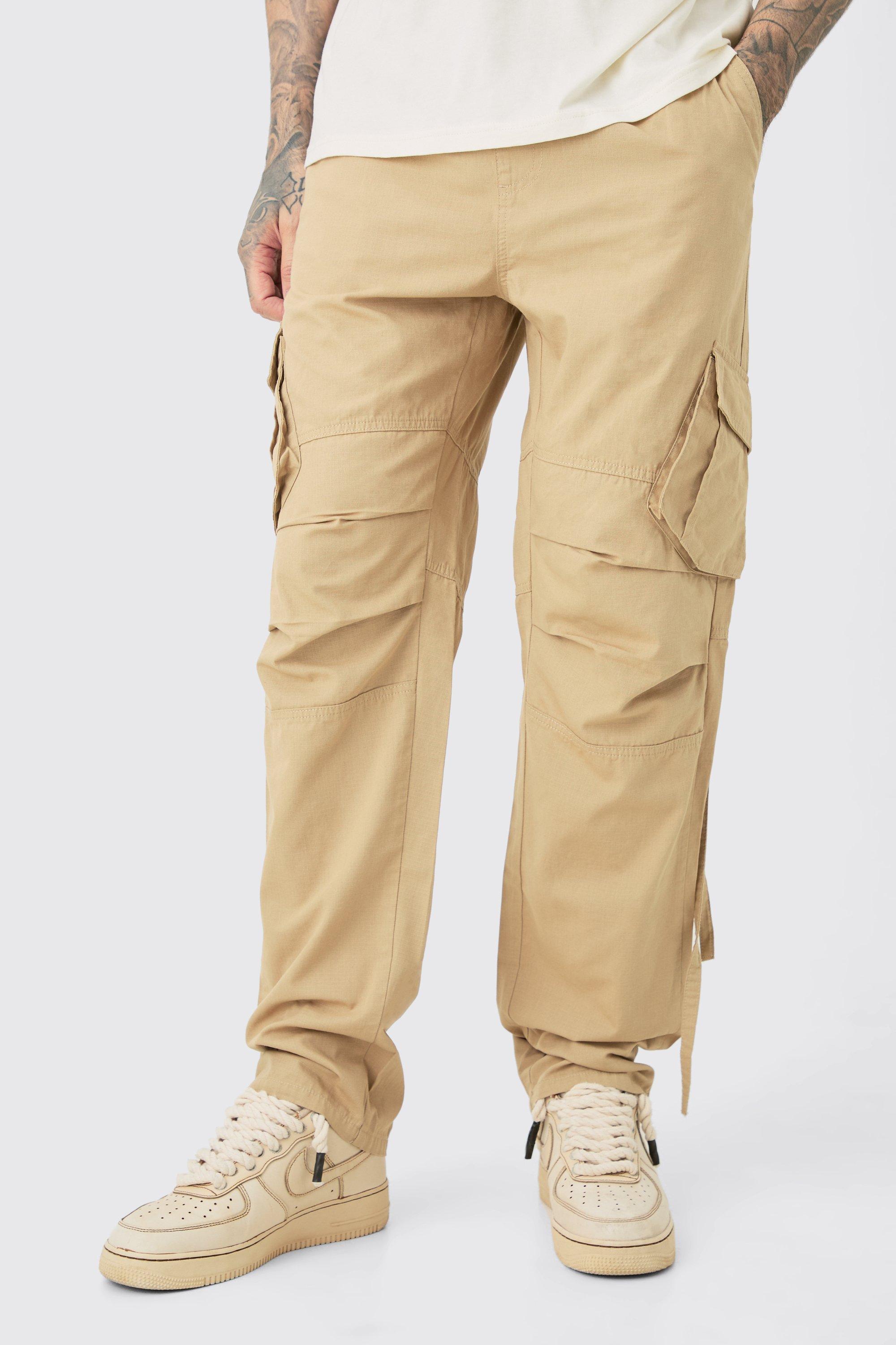 Image of Tall Elasticated Waist Straight Washed Ripstop Cargo Trouser, Beige