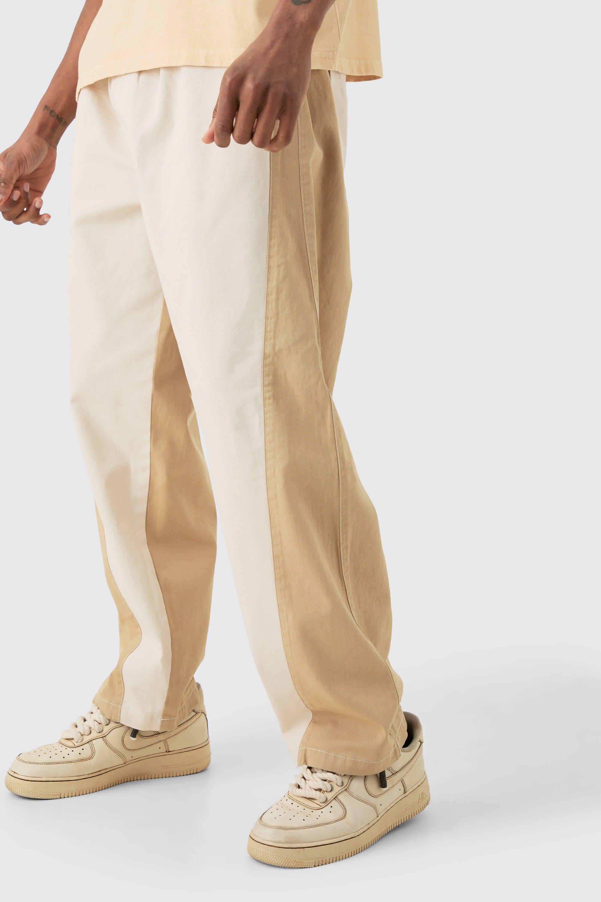Image of Tall Elasticated Waist Twill Crop Twisted Seam Washed Trouser, Beige