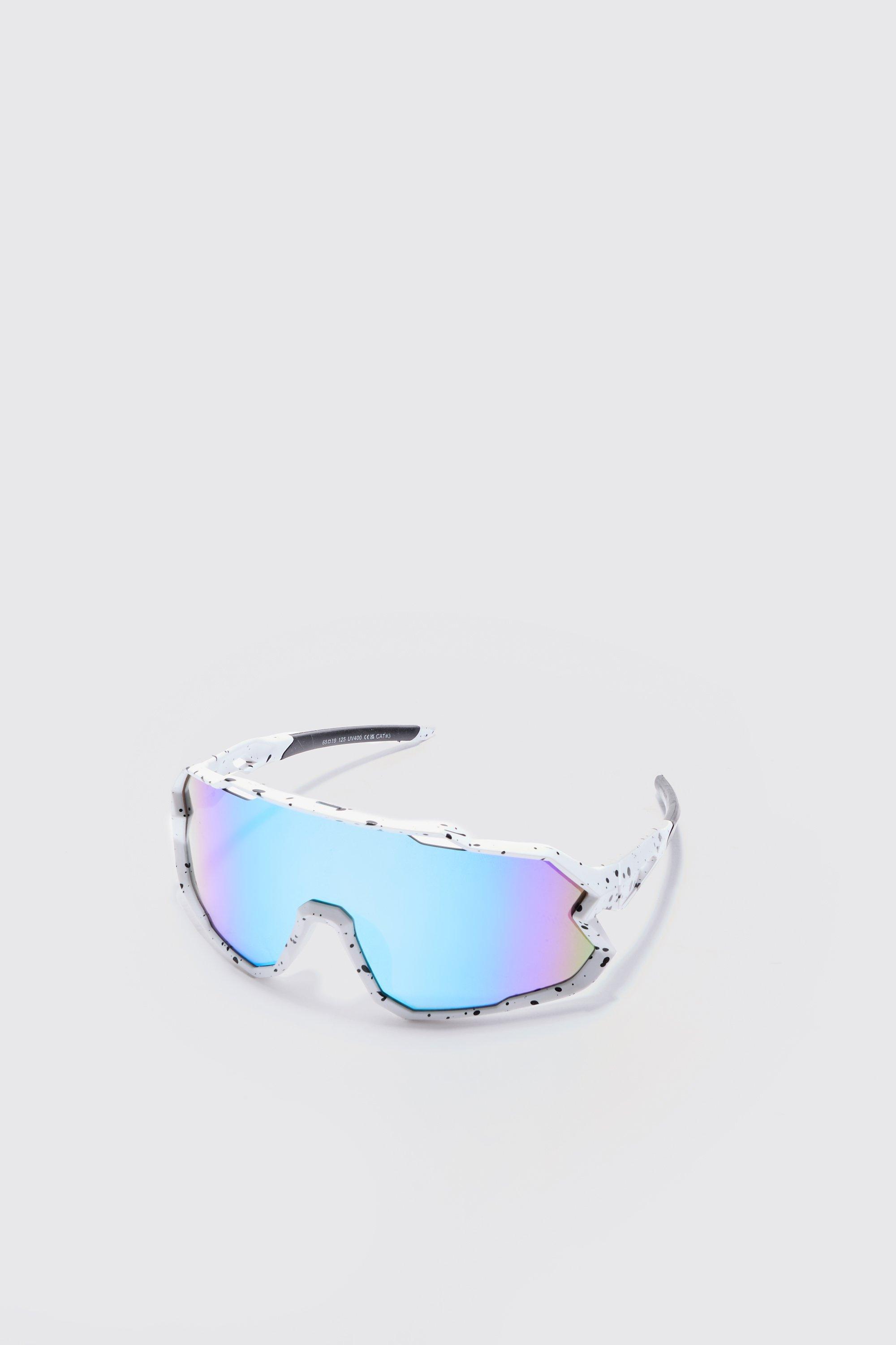 Image of Mirror Lens Visor Sunglasses In White, Bianco