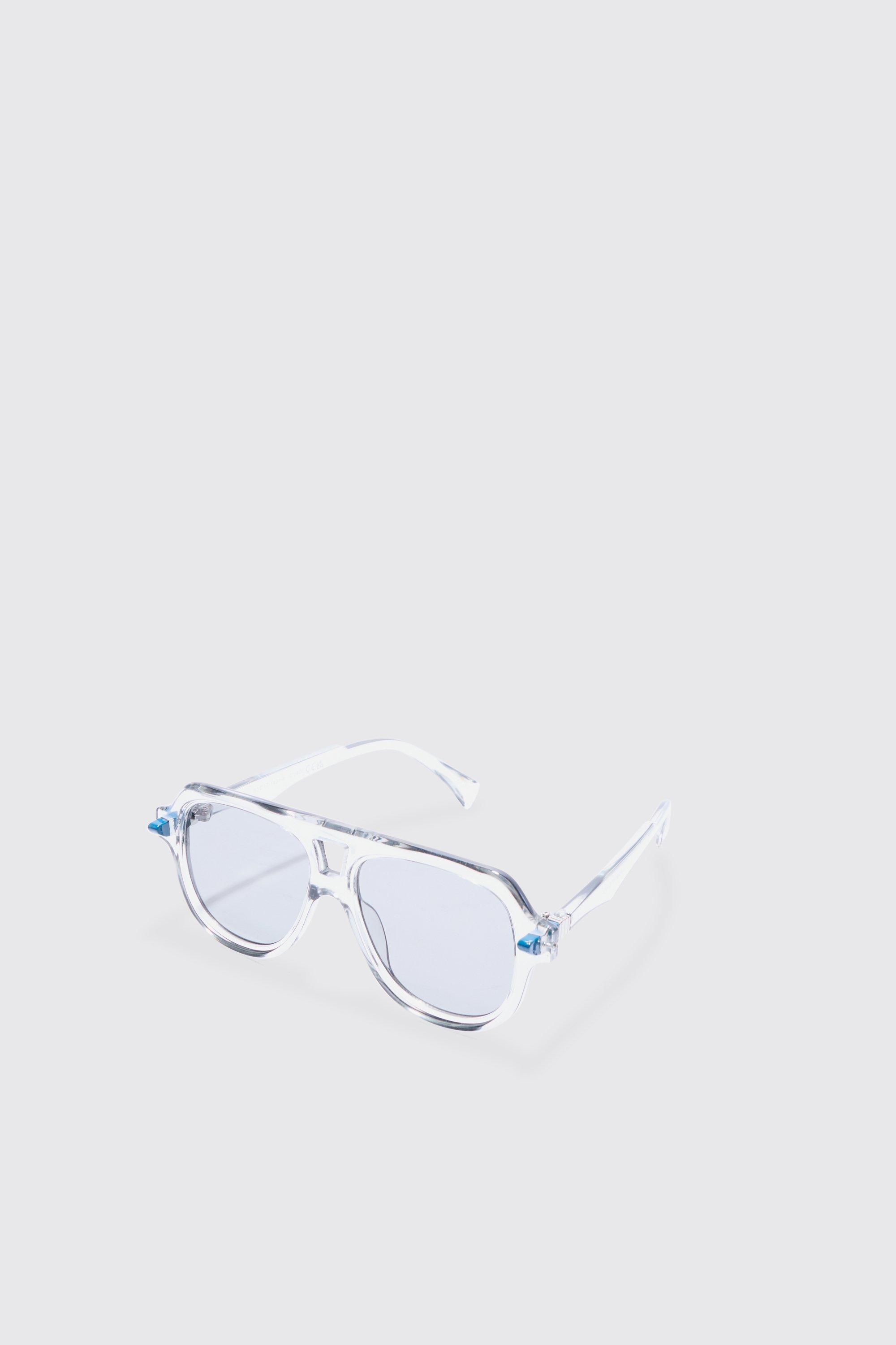 Image of Plastic Aviator Sunglasses In Grey, Grigio