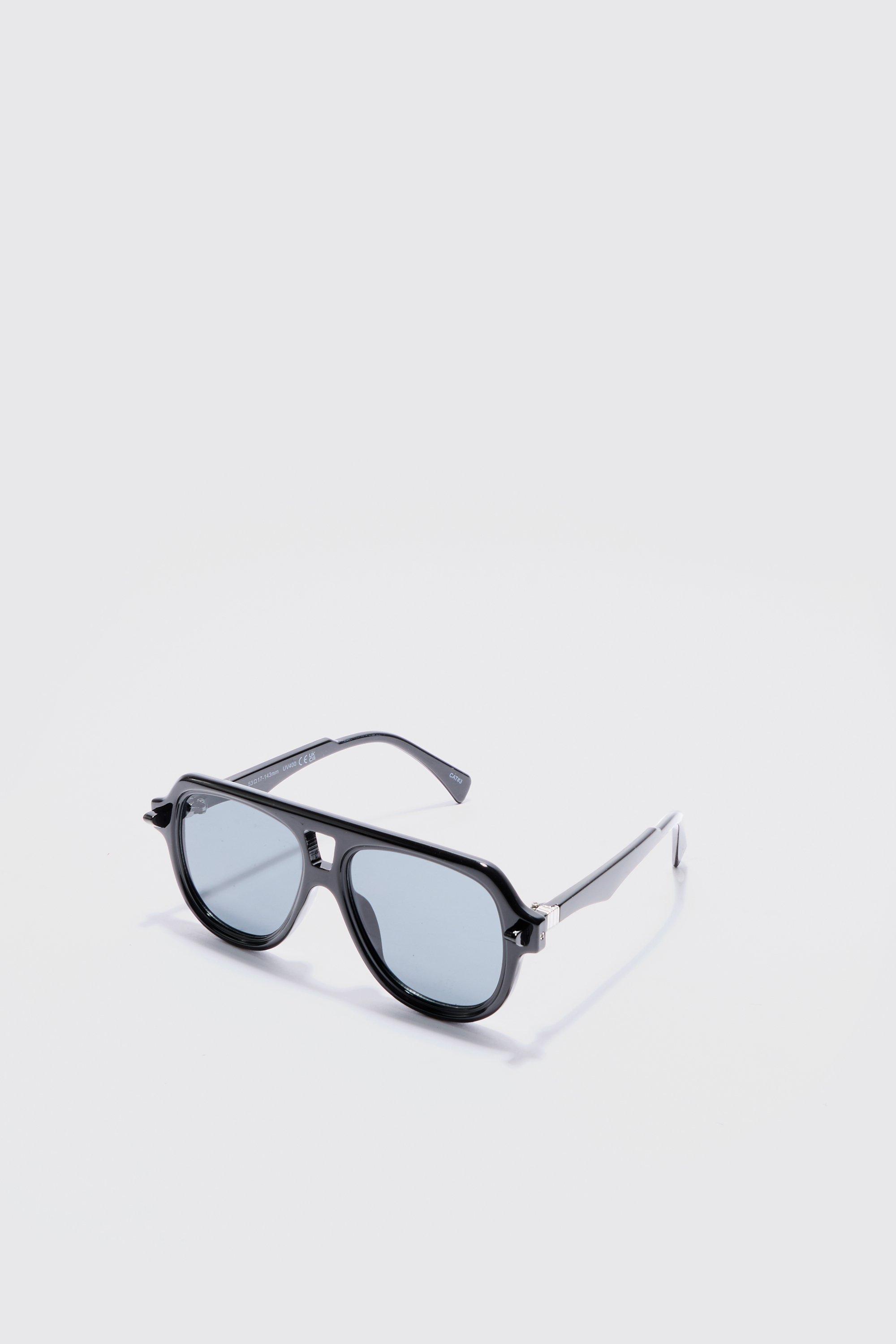 Image of Plastic Aviator Sunglasses In Black, Nero
