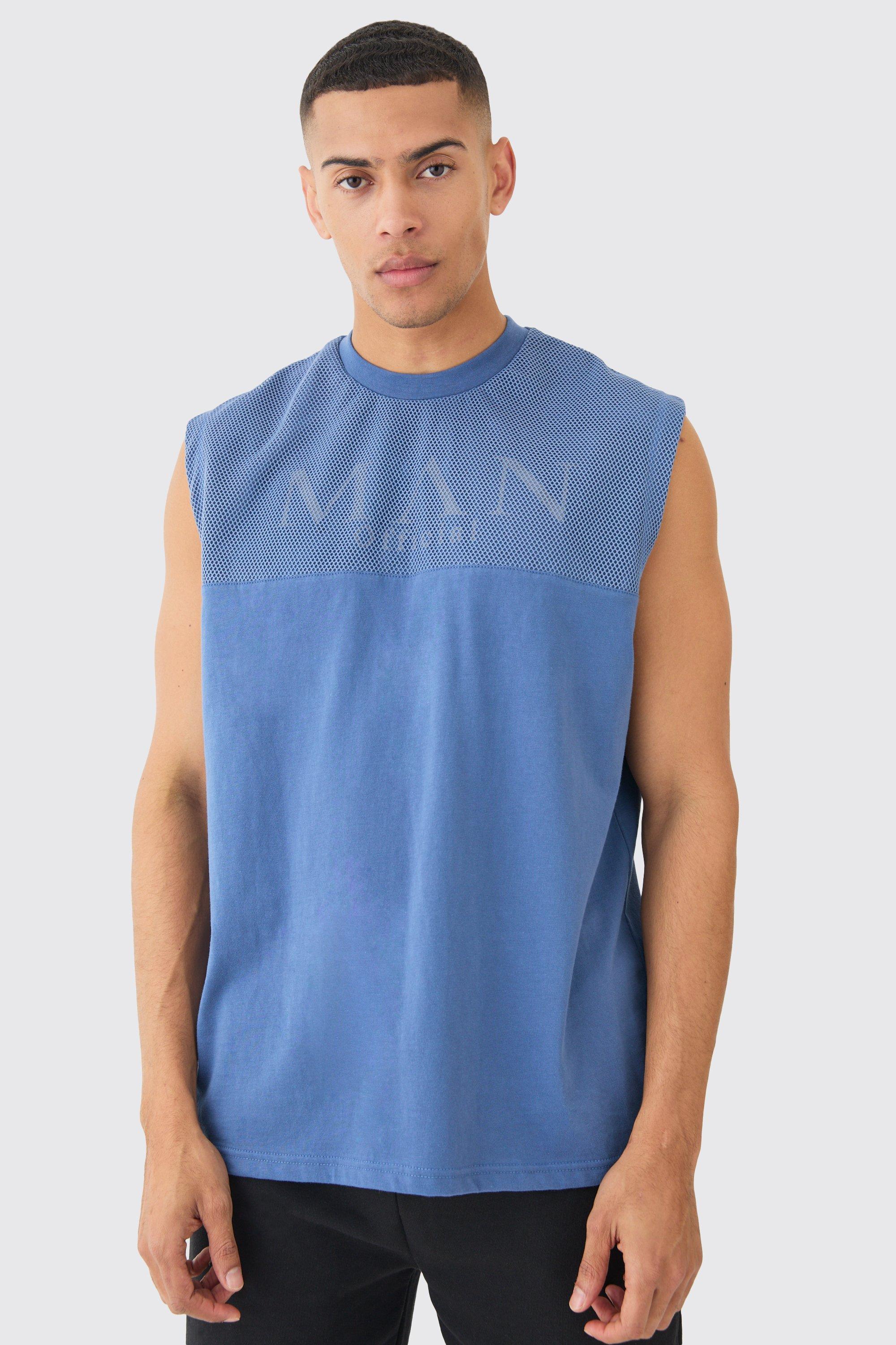Image of Oversized Man Official Mesh Layer Tank, Azzurro