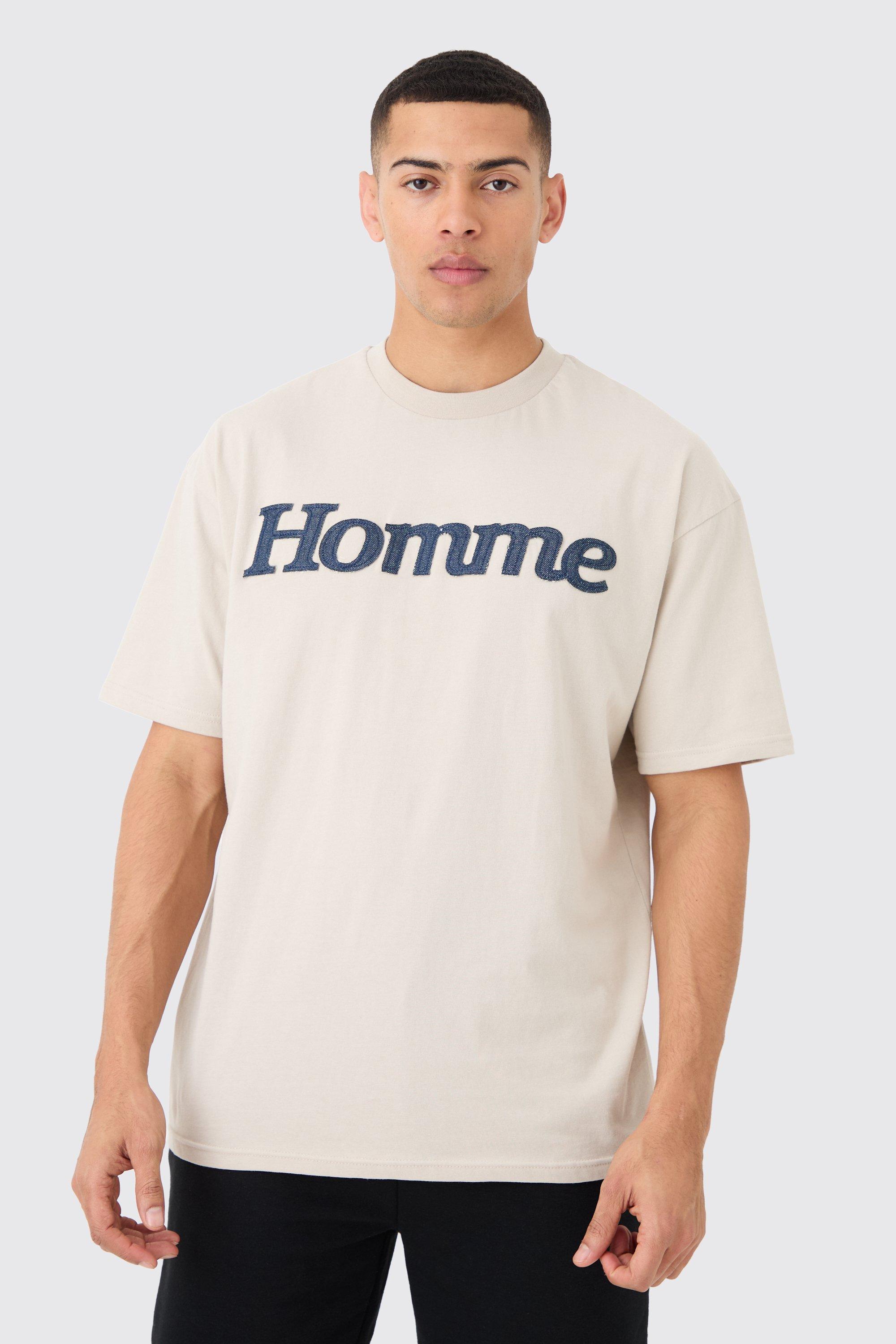 Image of Oversized Denim Applique T-shirt, Beige