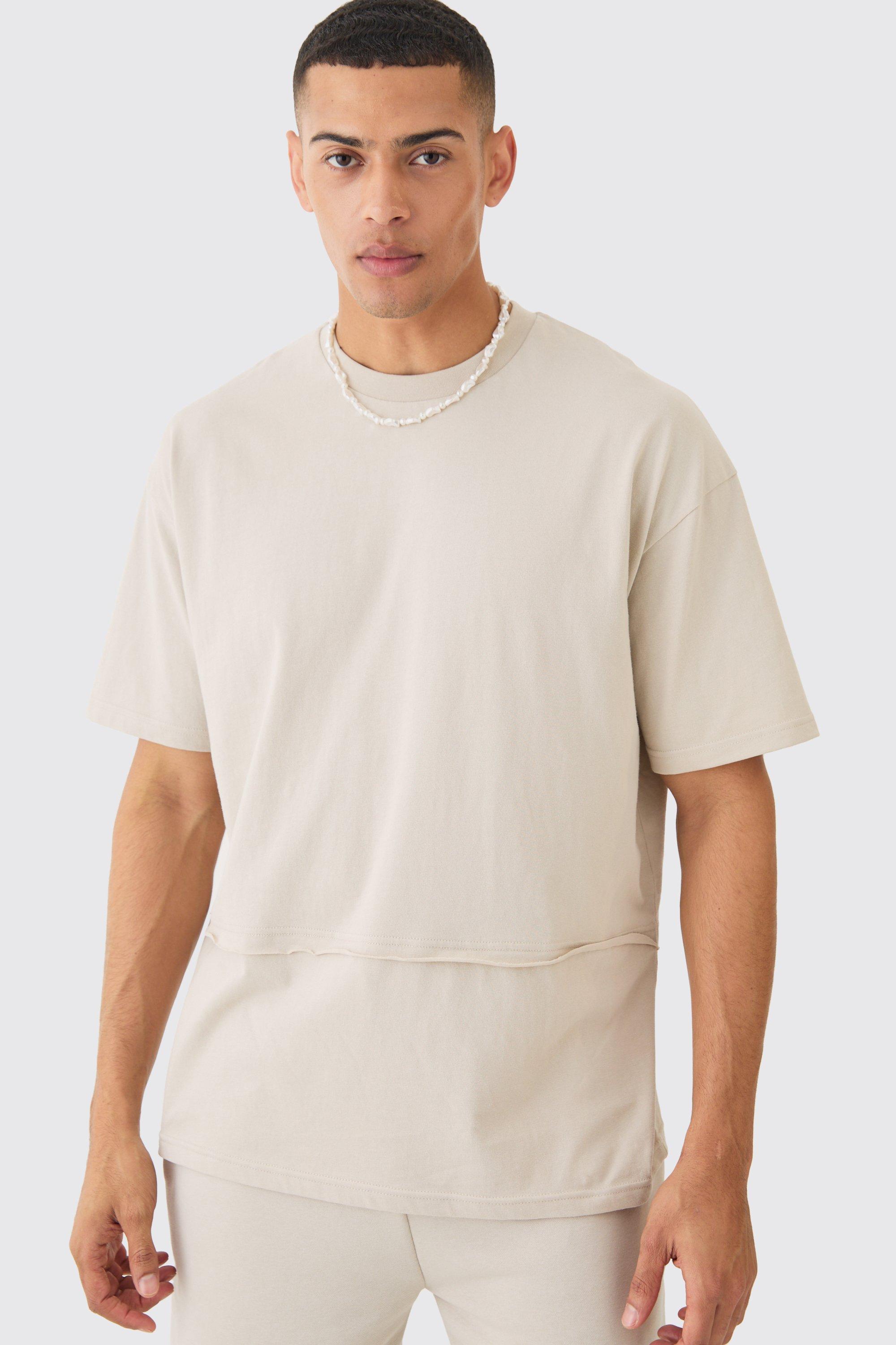 T-shirt oversize a effetto grezzo, Beige