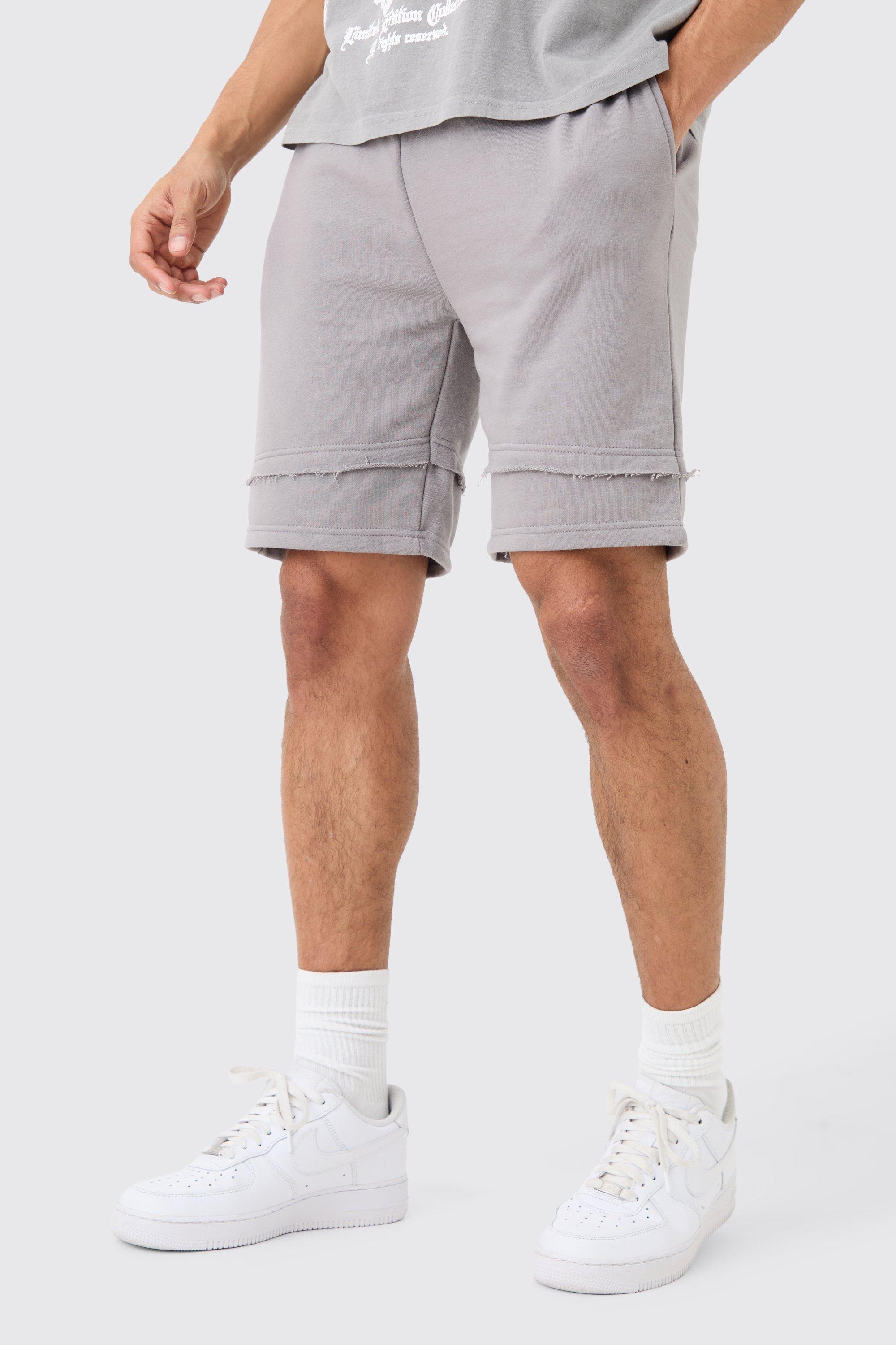 Mens Grey Loose Fit Raw Layer Short, Grey