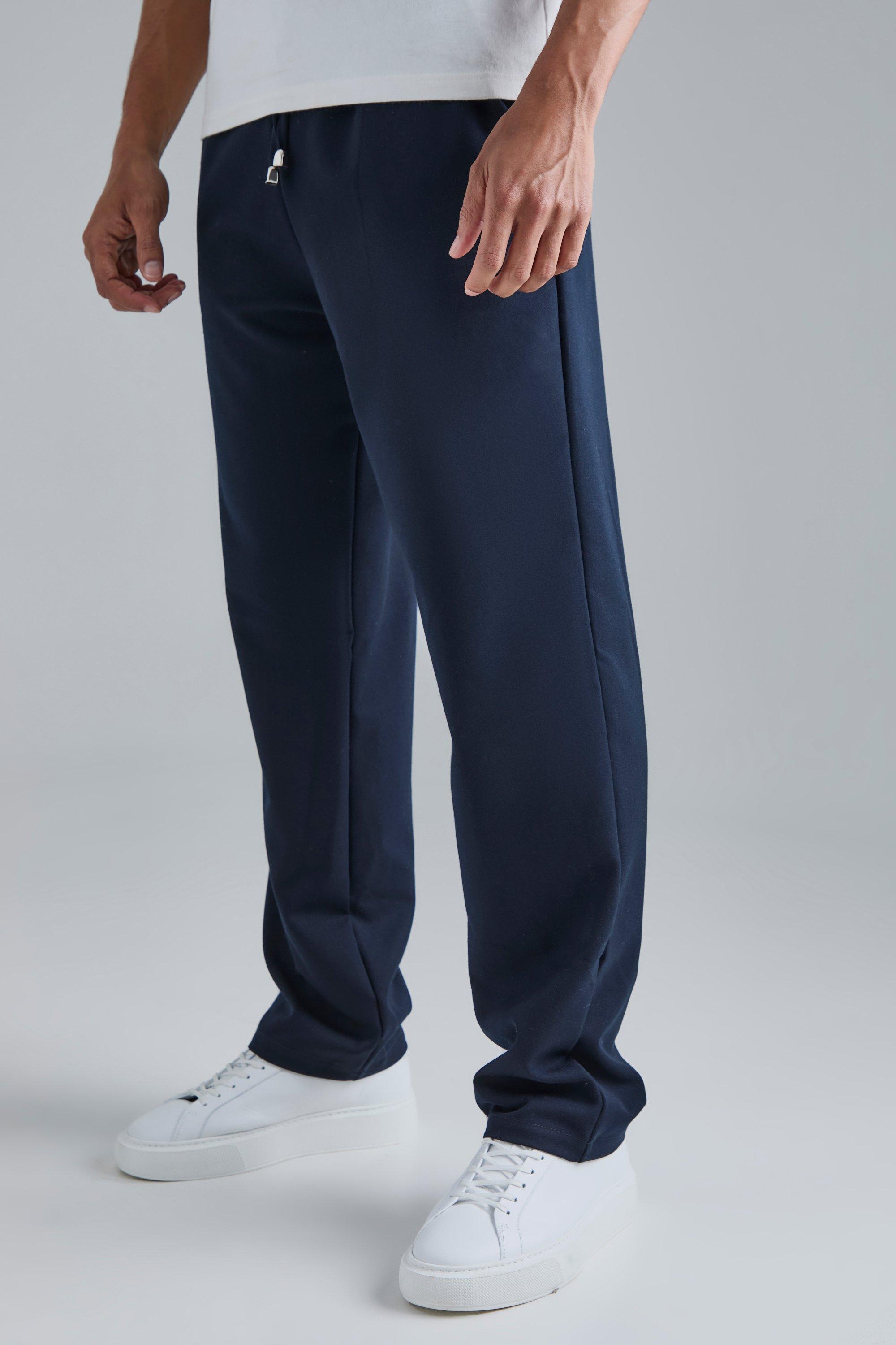Image of Drawcord Waist Straight Trousers, Navy