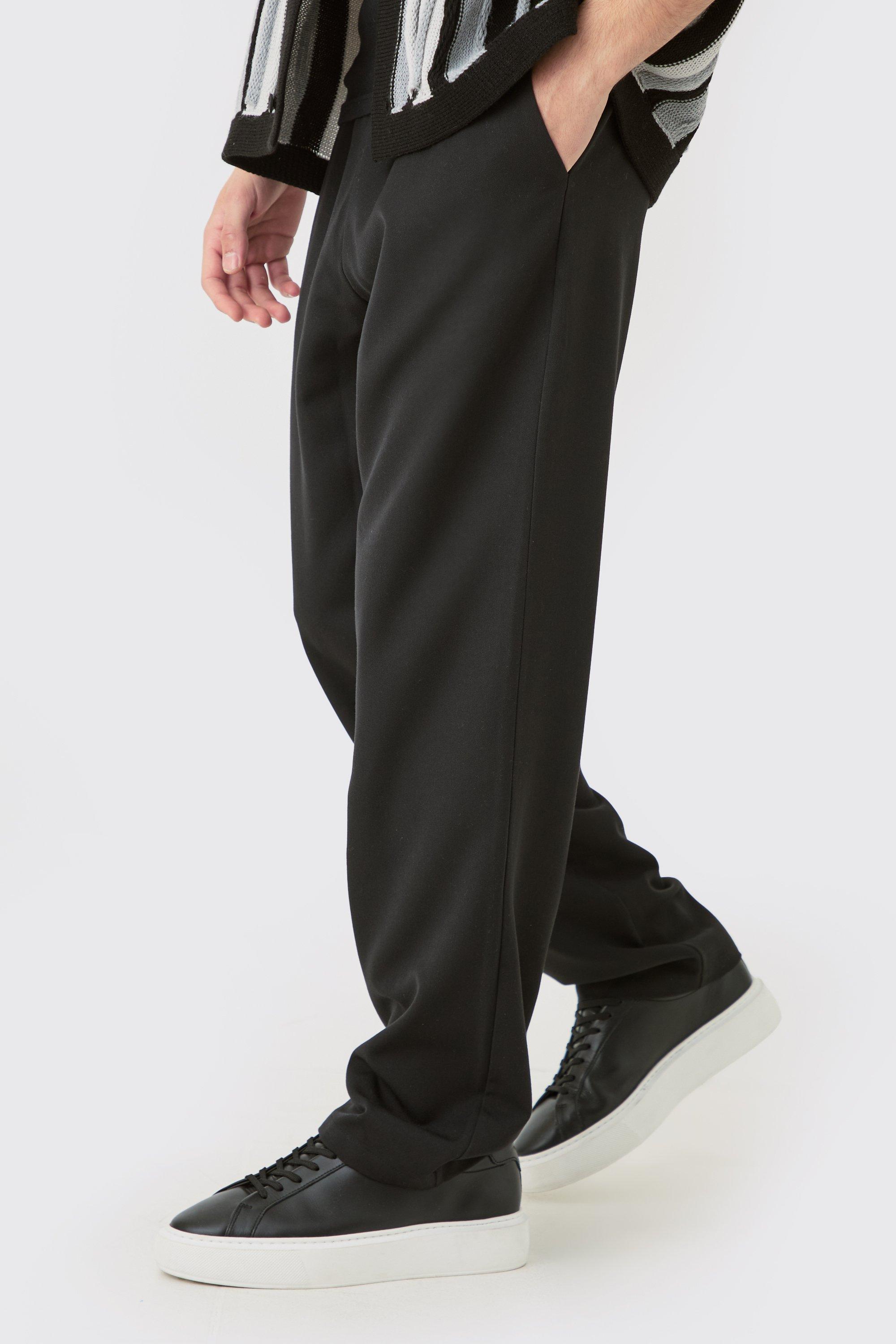 Mens Black Drawcord Waist Straight Trousers, Black