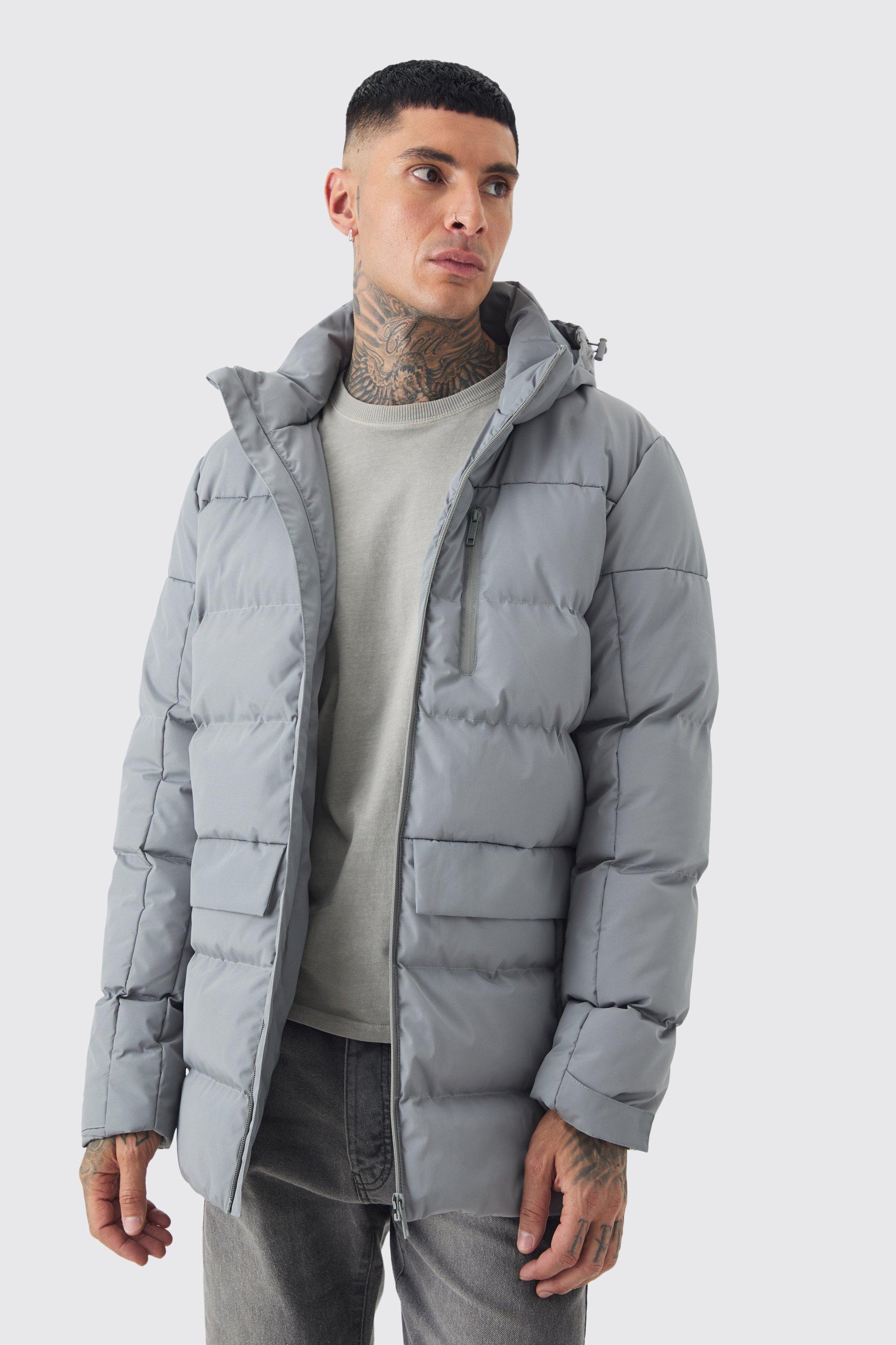 Piumino Tall medio con cappuccio grigio, Grigio