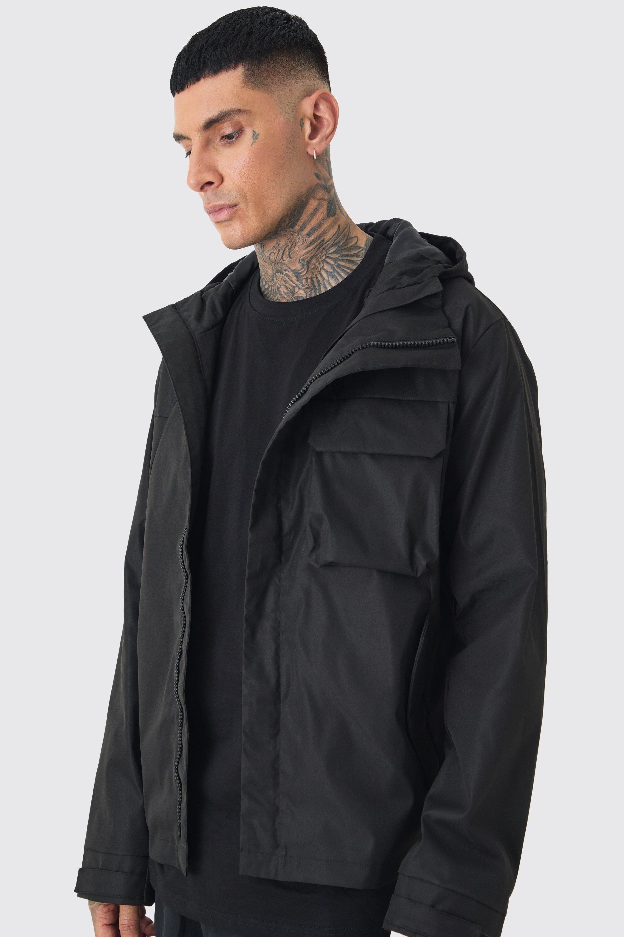 Parka Tall leggero con cappuccio nero, Nero