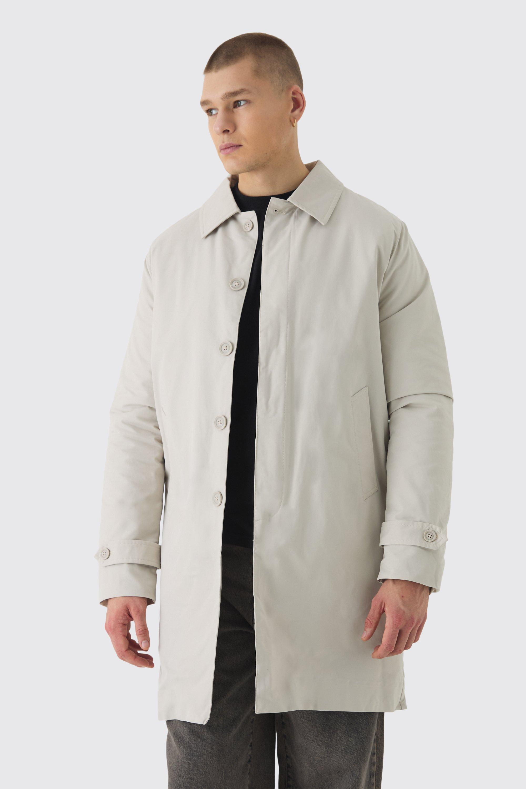 Mens Beige Quilted Padded Longline Mac In Sand, Beige