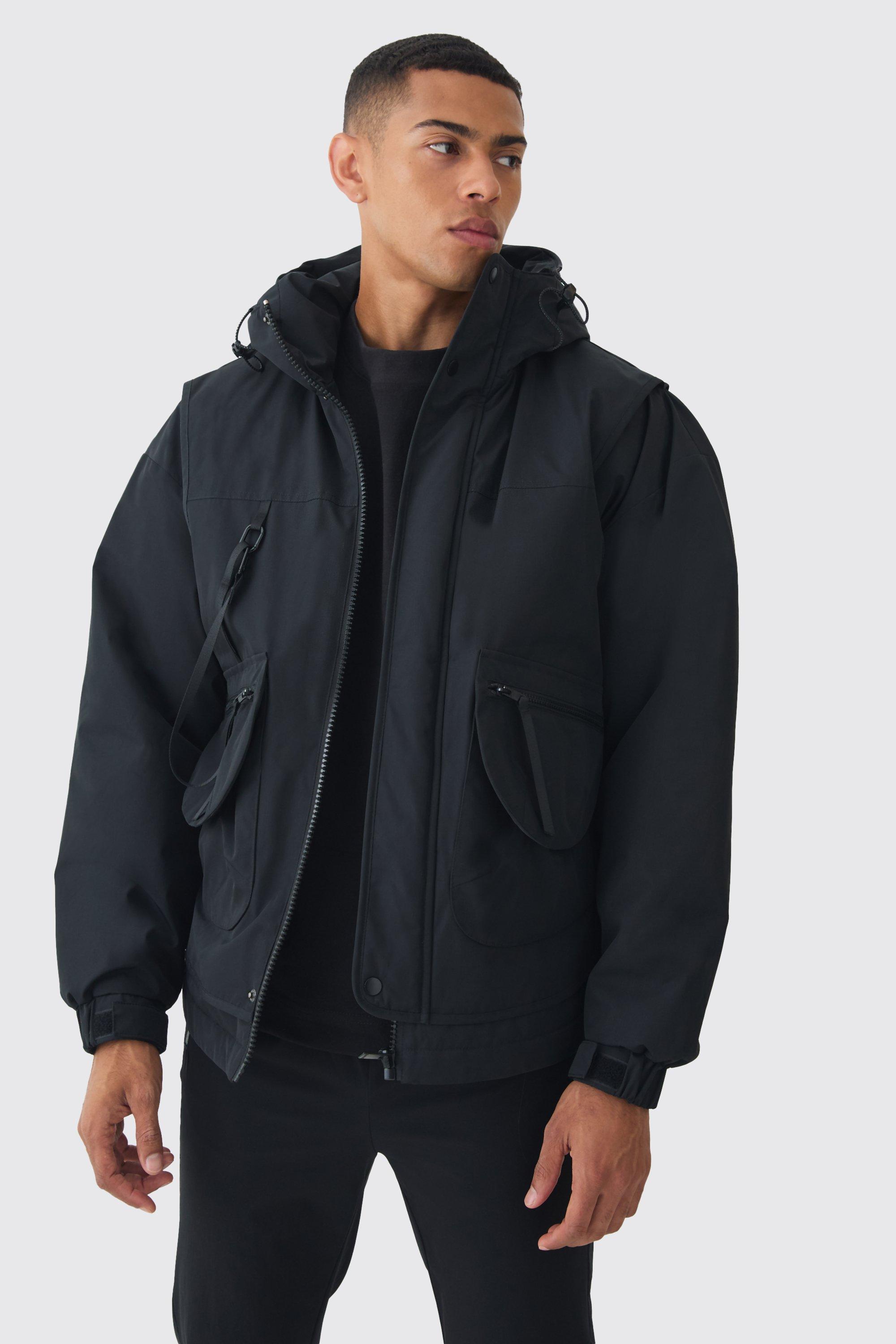 Parka Utility Tech nero con cappuccio, Nero