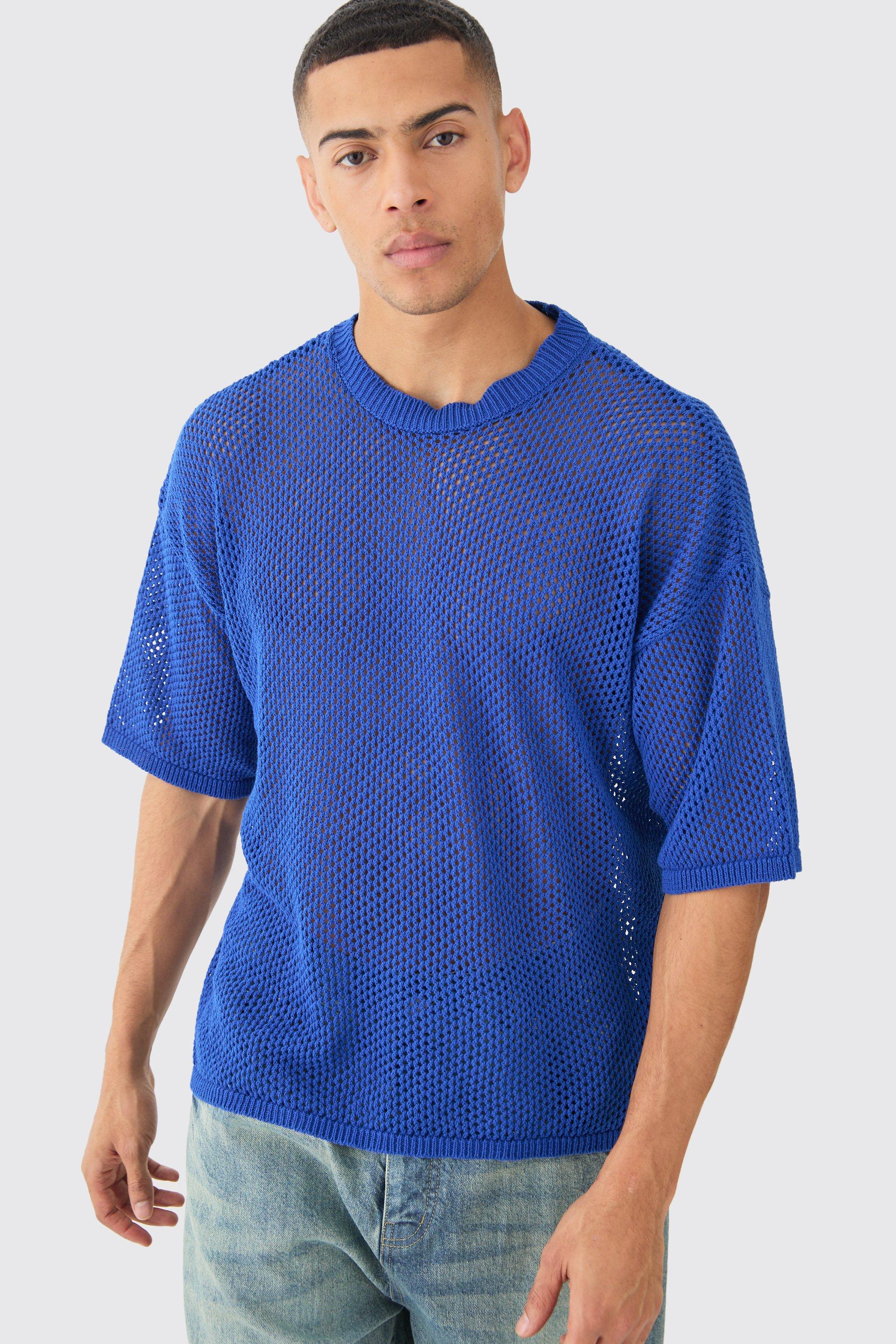 Image of        Oversized Open Stitch T-shirt In Cobalt, Azzurro