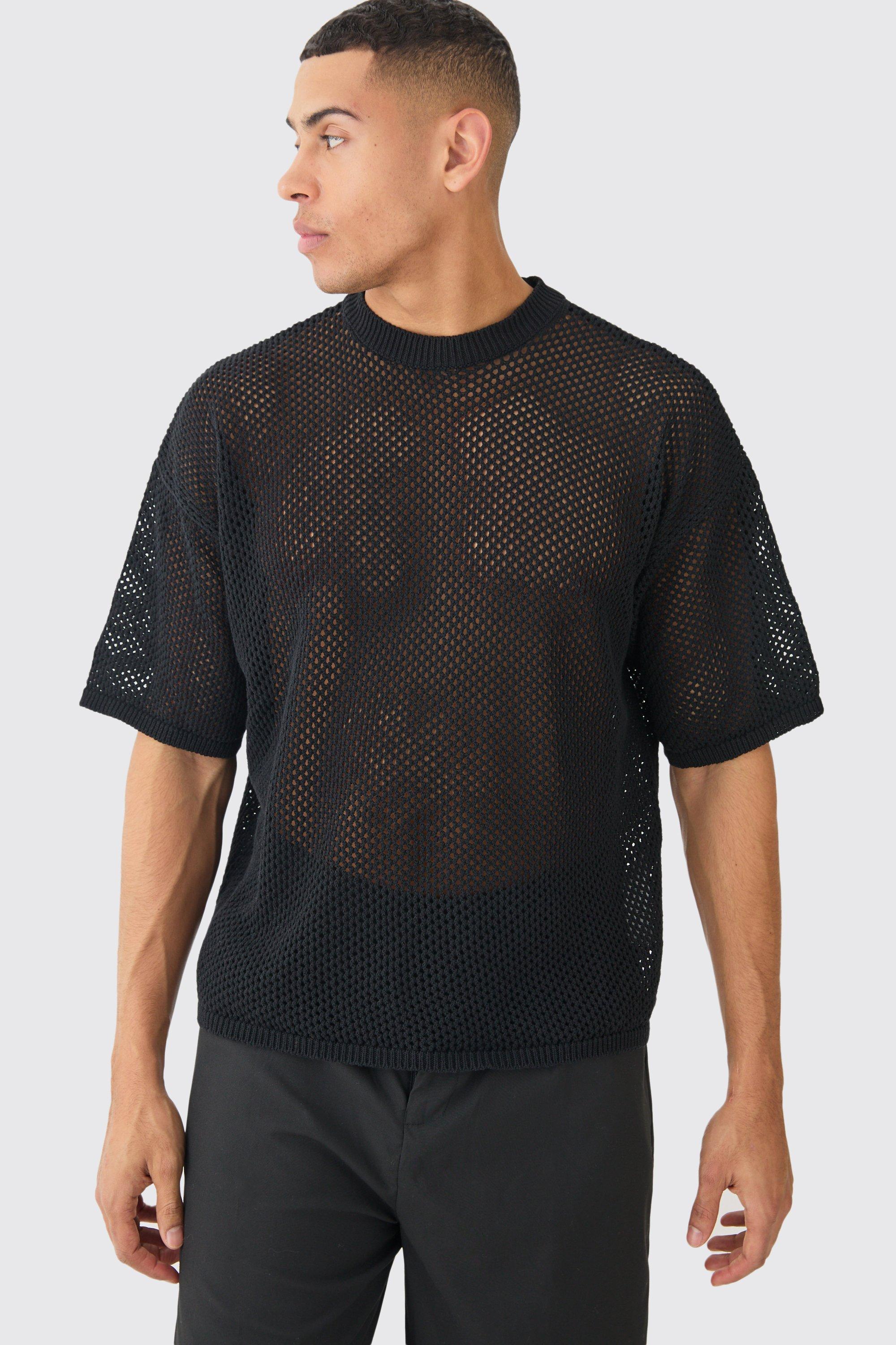 Image of Oversized Open Stitch T-shirt In Black, Nero