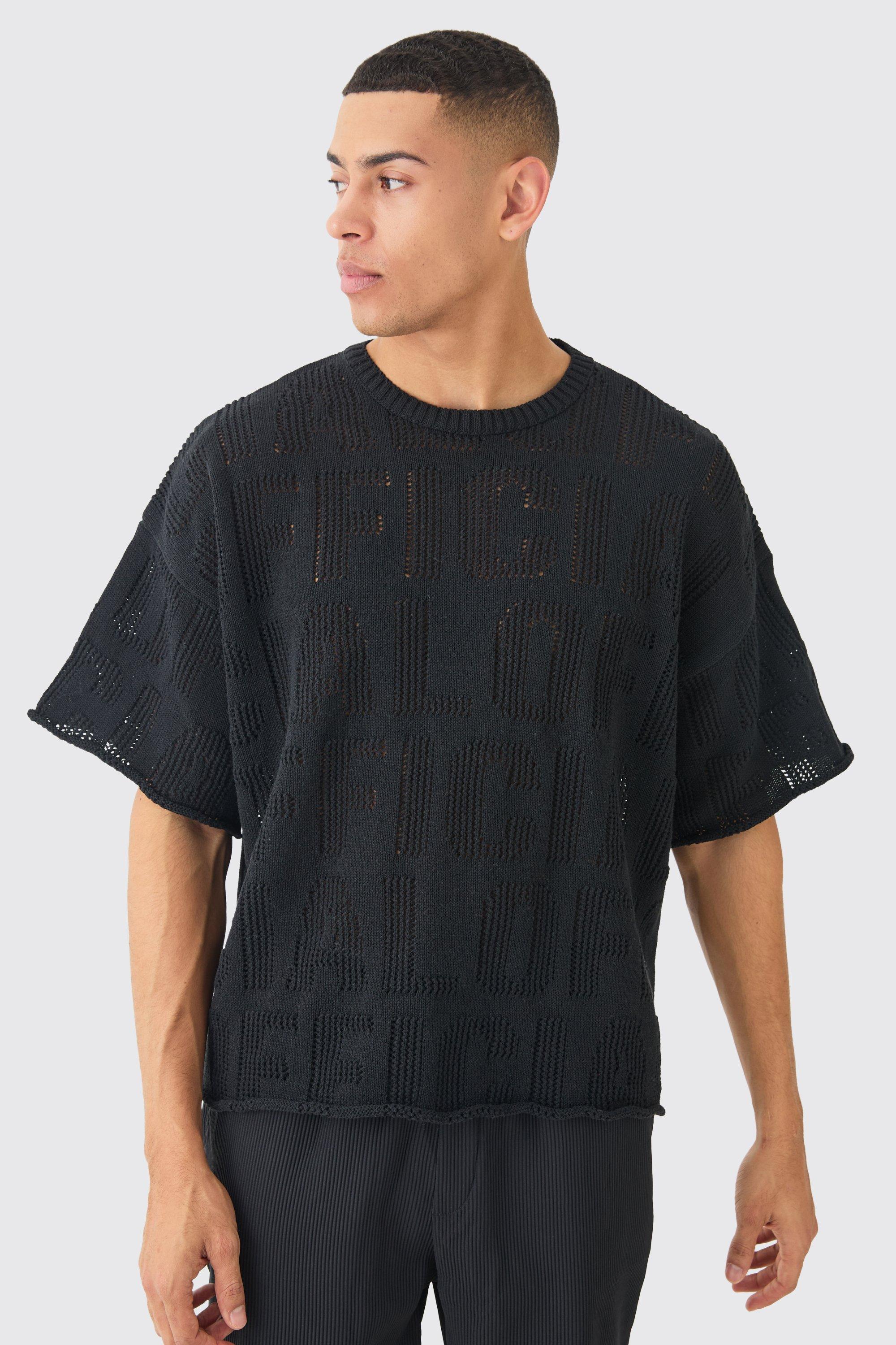 Image of Oversized Branded Open Stitch T-shirt In Black, Nero