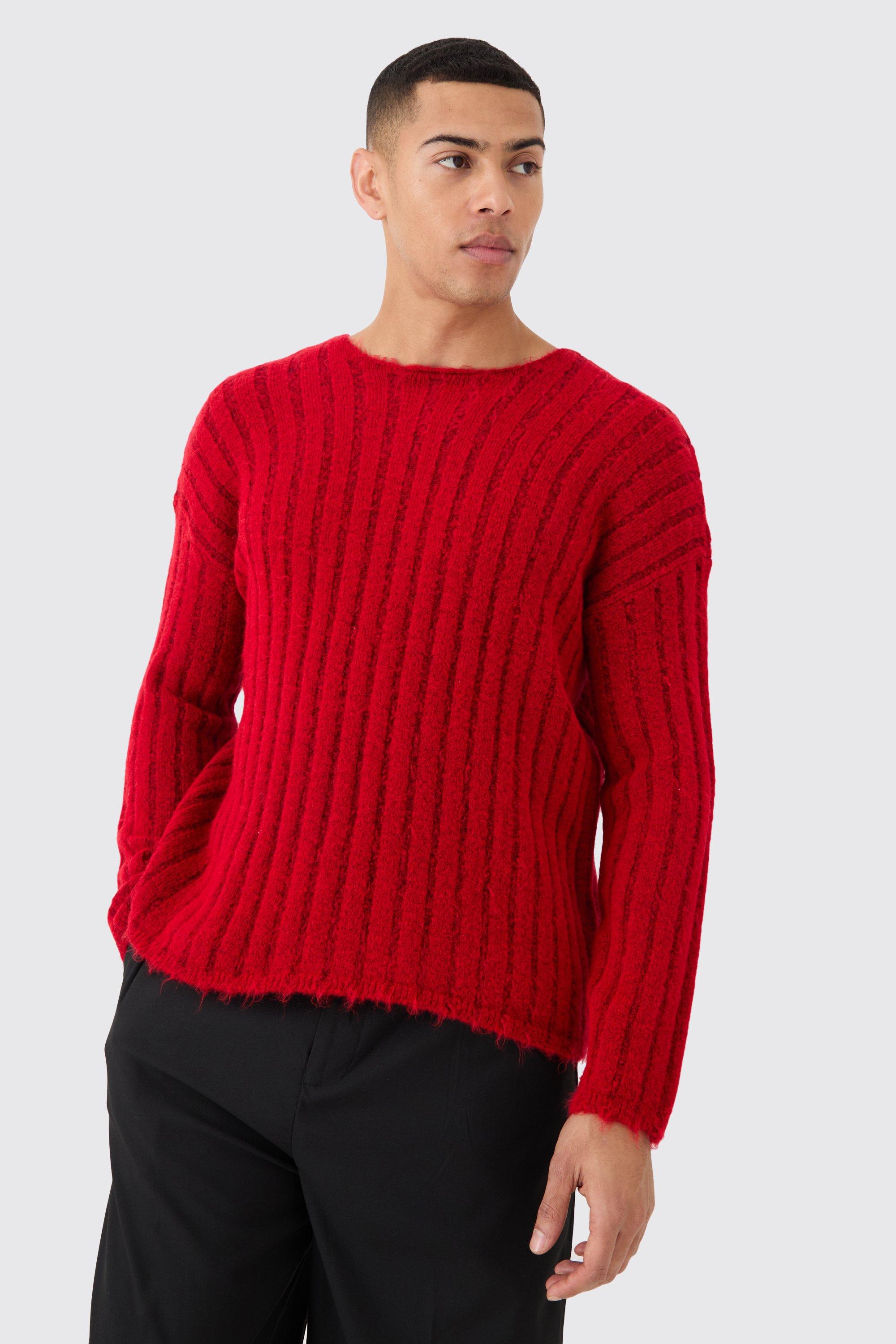 Image of Boxy Open Stitch Ladder Detail Jumper In Red, Rosso