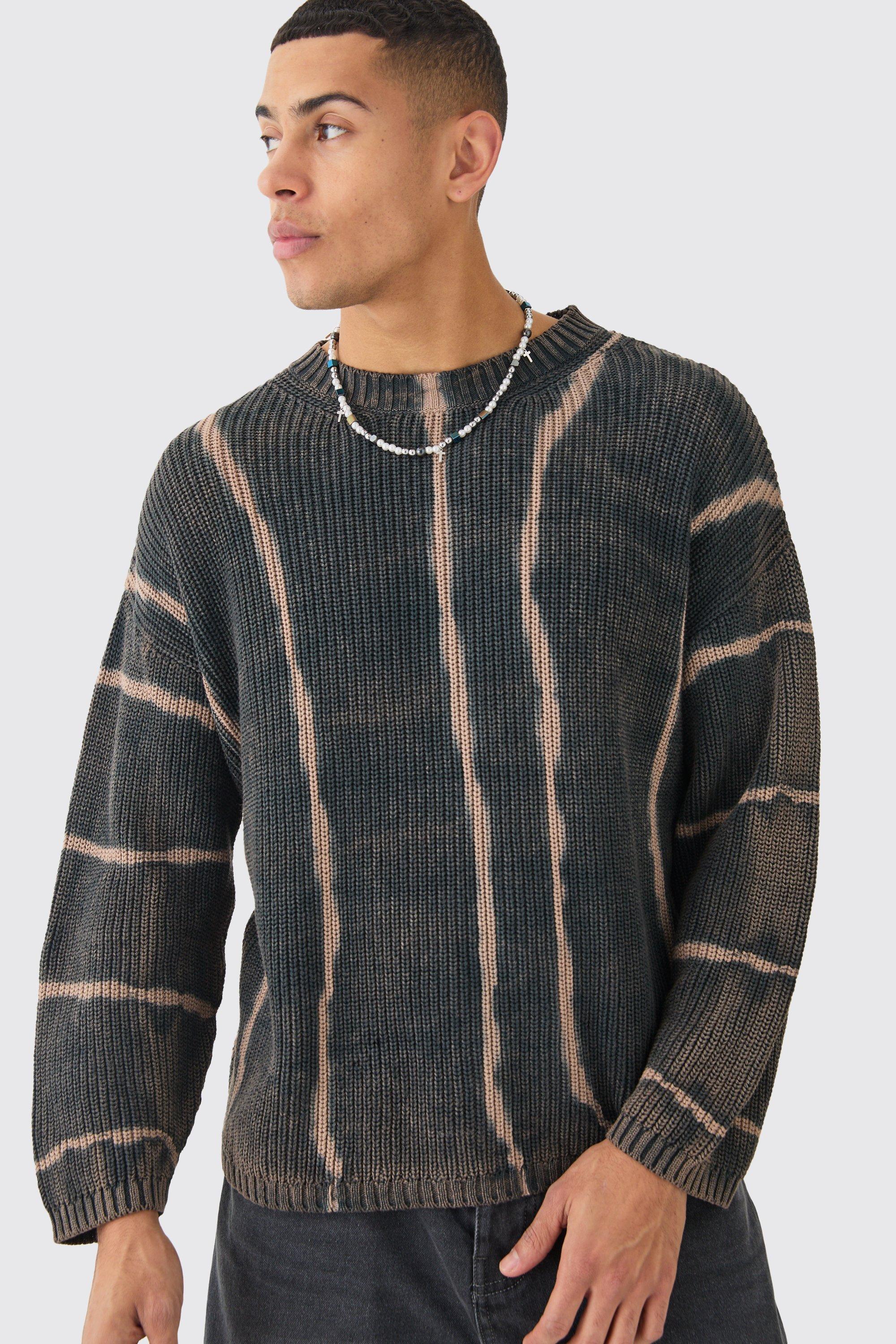 Image of Oversized Boxy Stone Wash Jumper In Charcoal, Grigio