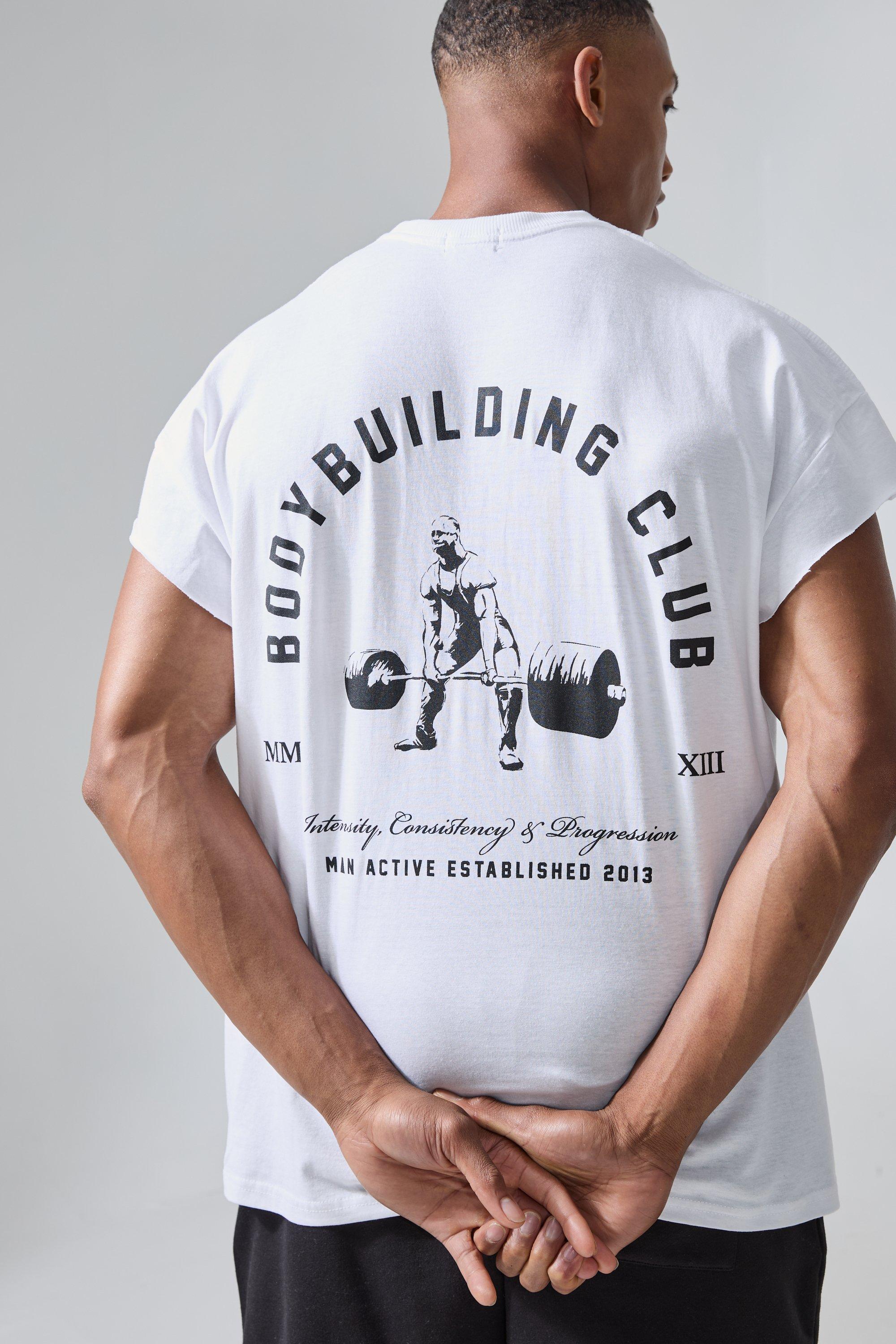 Mens White Man Active Oversized Body Building Cut Off T-shirt, White