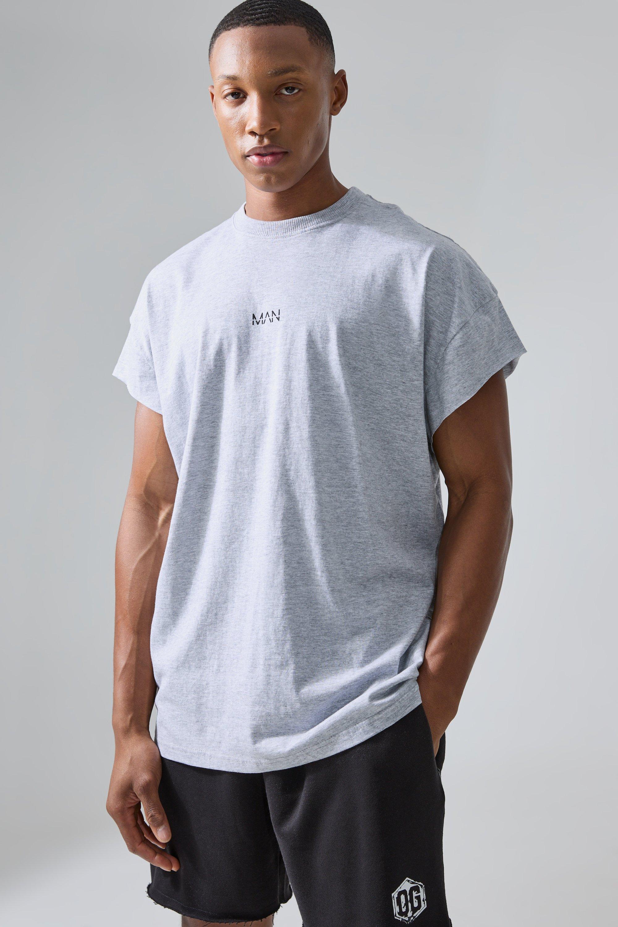 Mens Grey Man Active Oversized Cut Off T-shirt, Grey