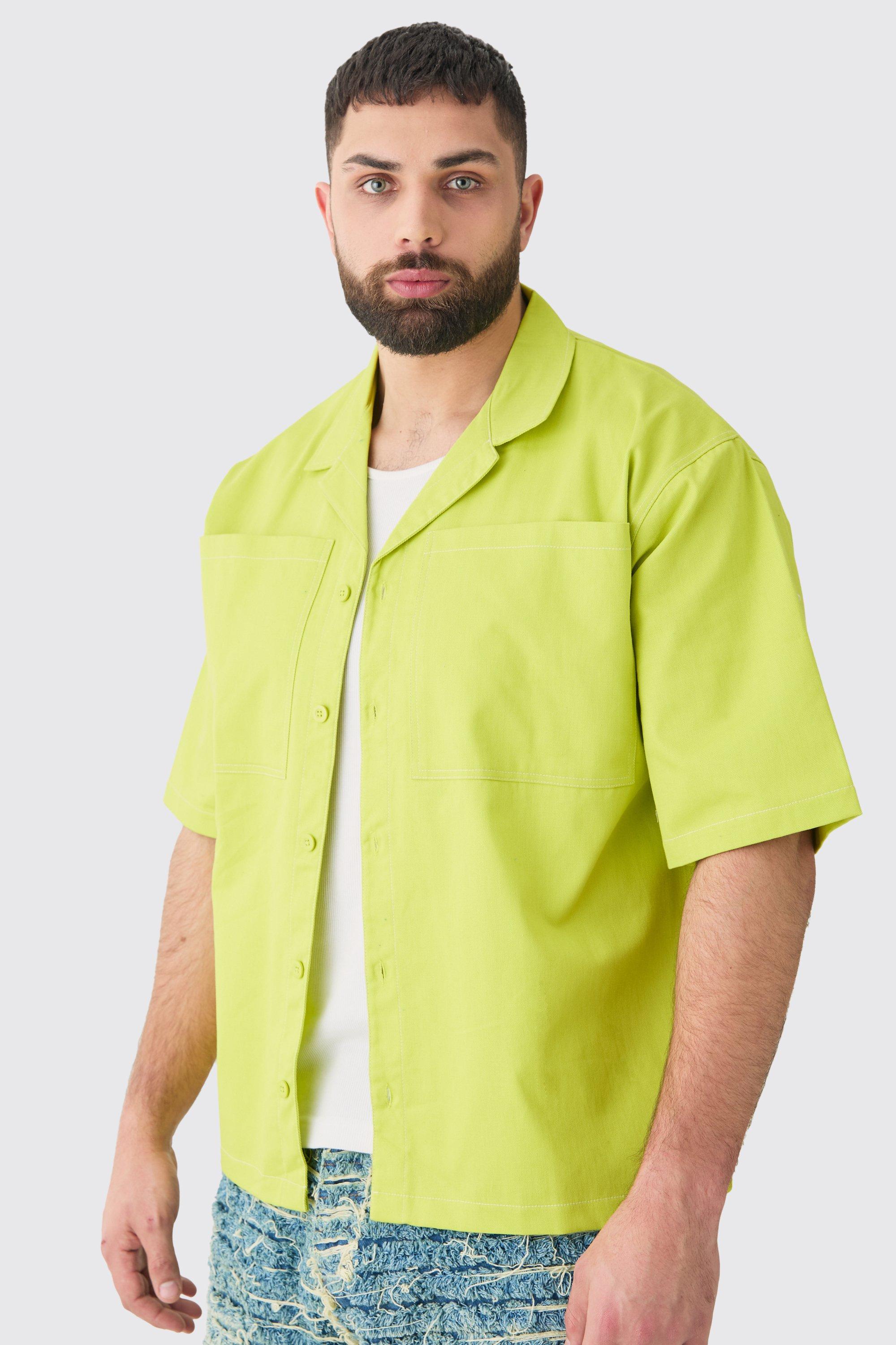 Camicia Plus Size in twill con cuciture a contrasto e rever scesi, Verde