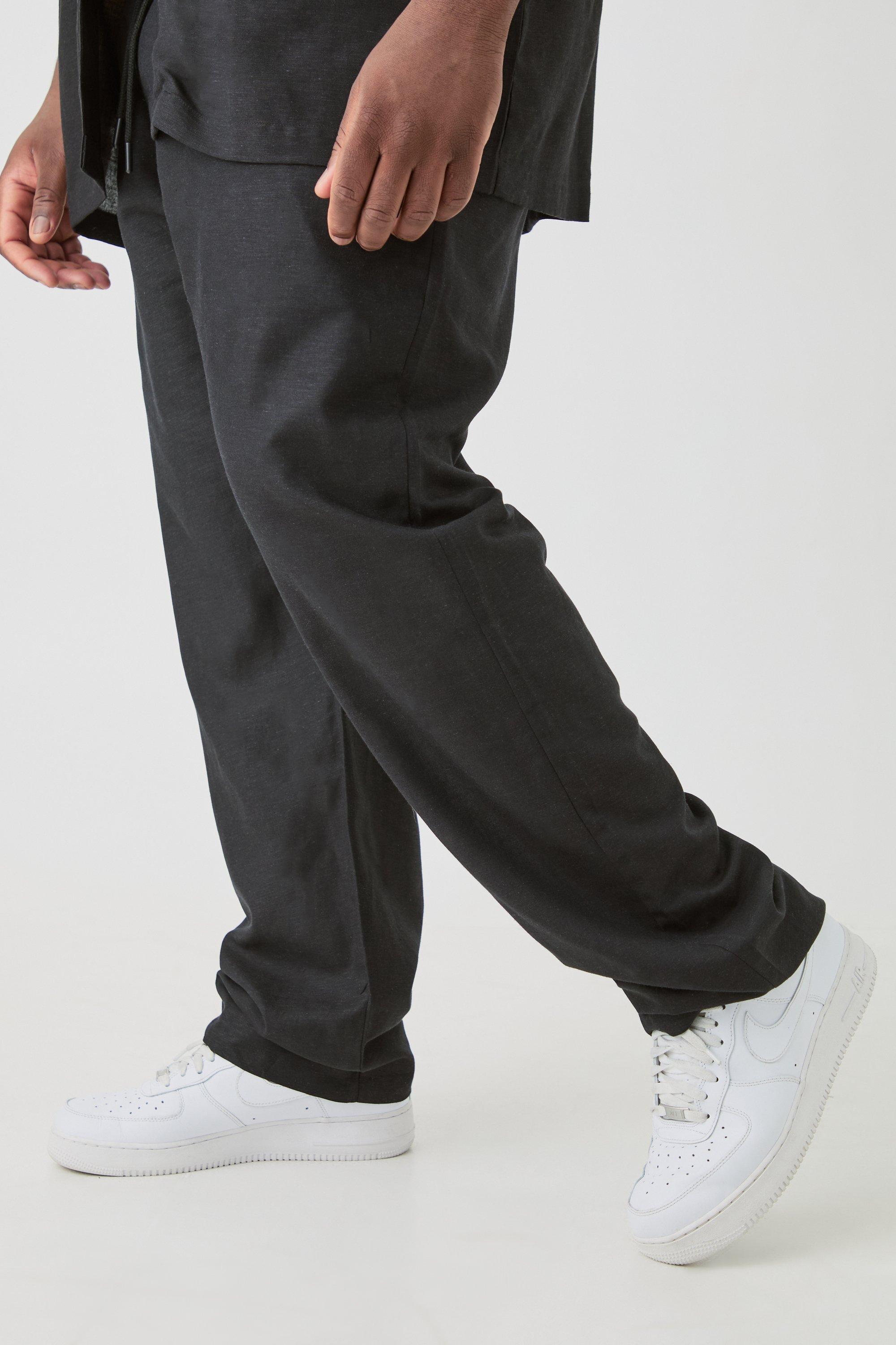 Image of Plus Elasticated Waist Relaxed Linen Trouser In Black, Nero