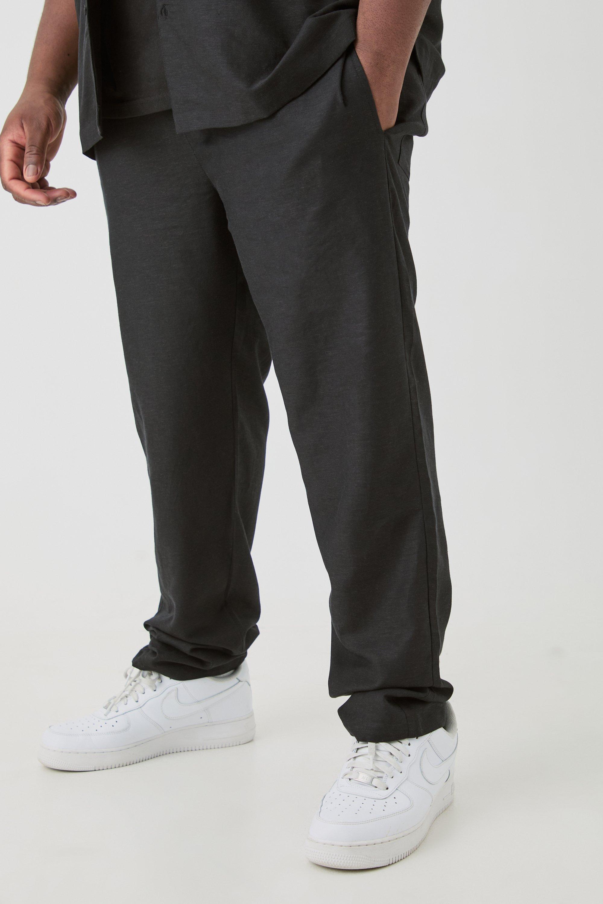 Image of Plus Elasticated Waist Tapered Linen Trouser In Black, Nero
