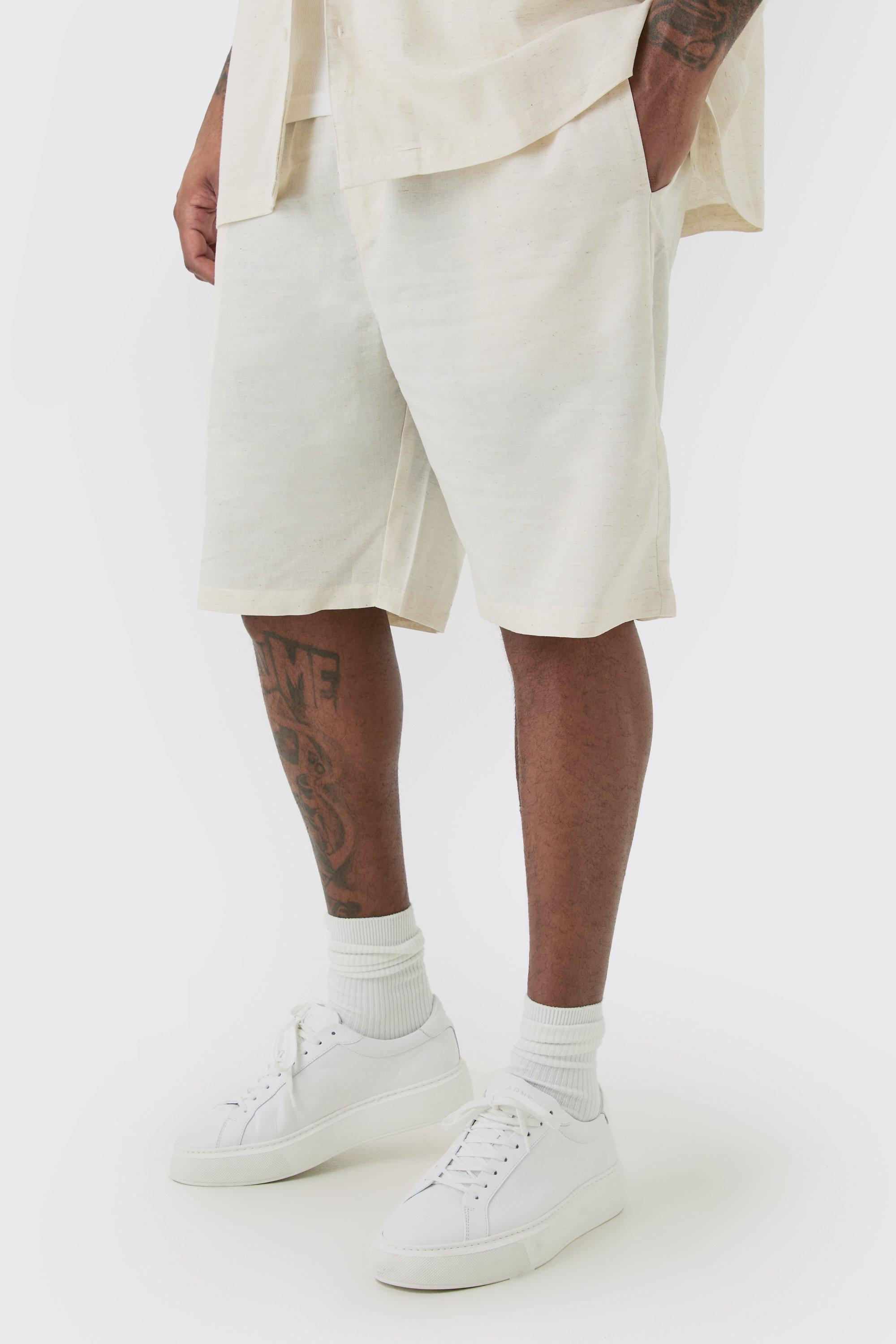 Image of Plus Elasticated Waist Linen Comfort Shorts In Natural, Beige