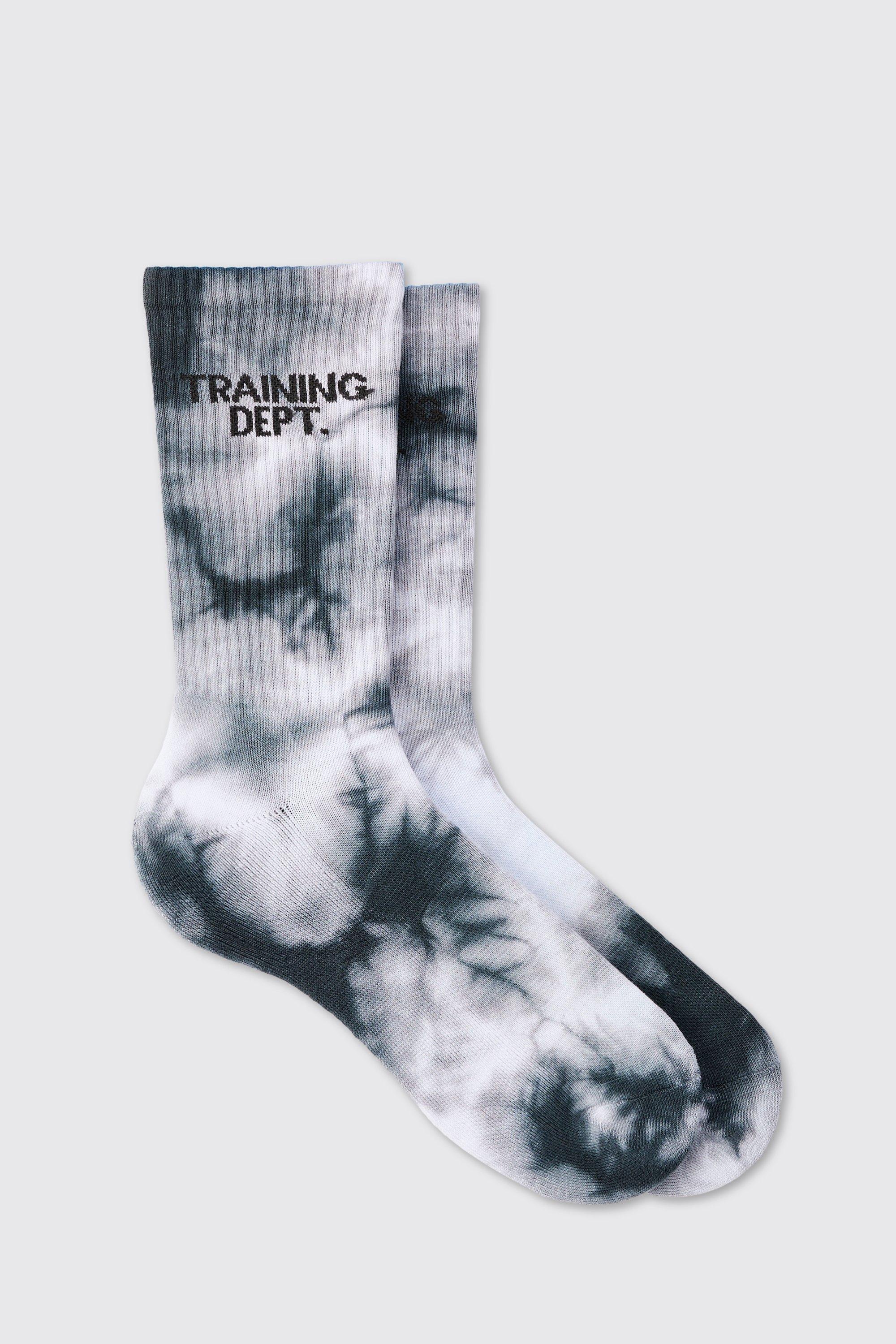 Mens Black Man Active Training Dept Tie-dye Crew Socks, Black