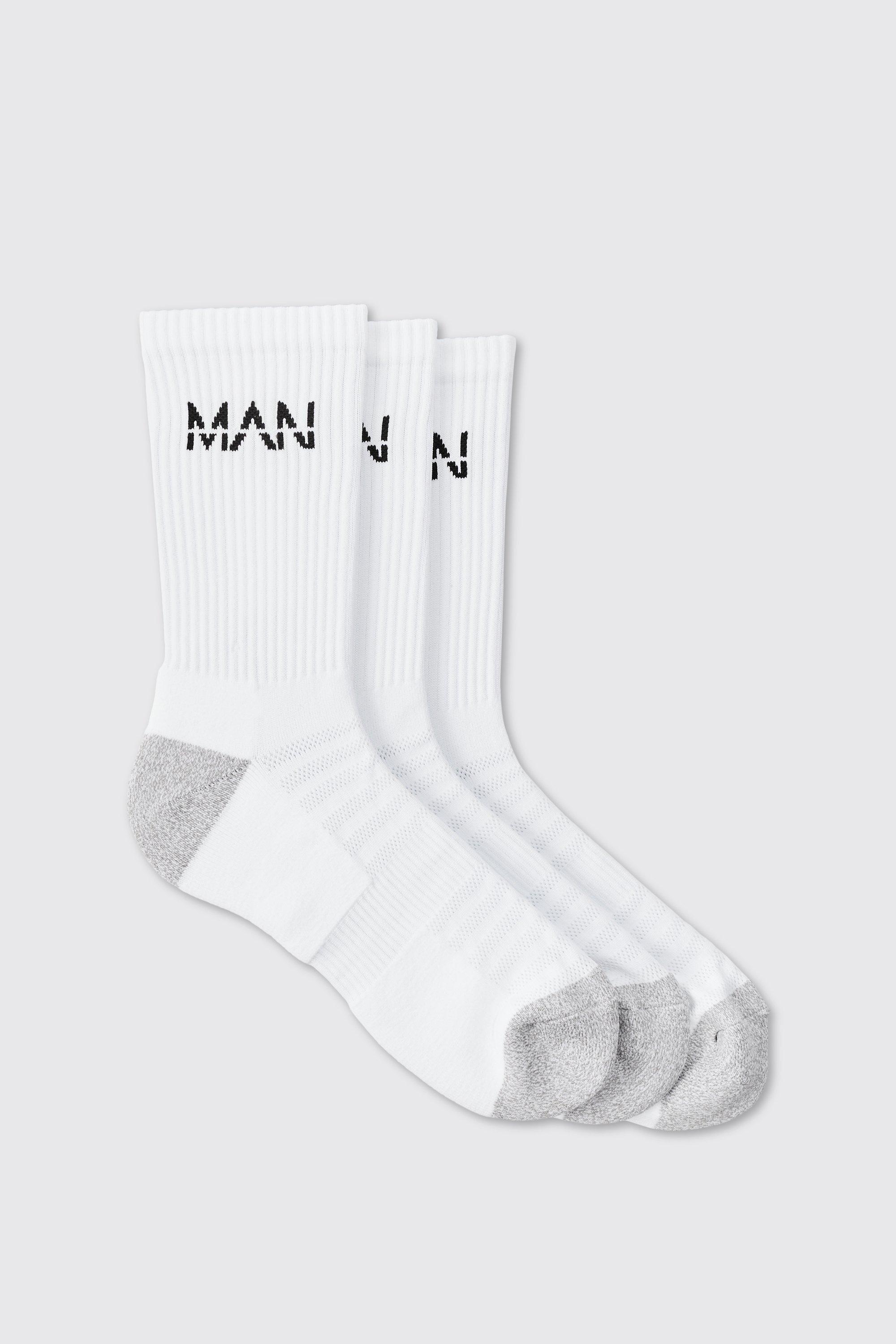 Image of Man Active Cushioned Training Crew 3 Pack Socks, Bianco