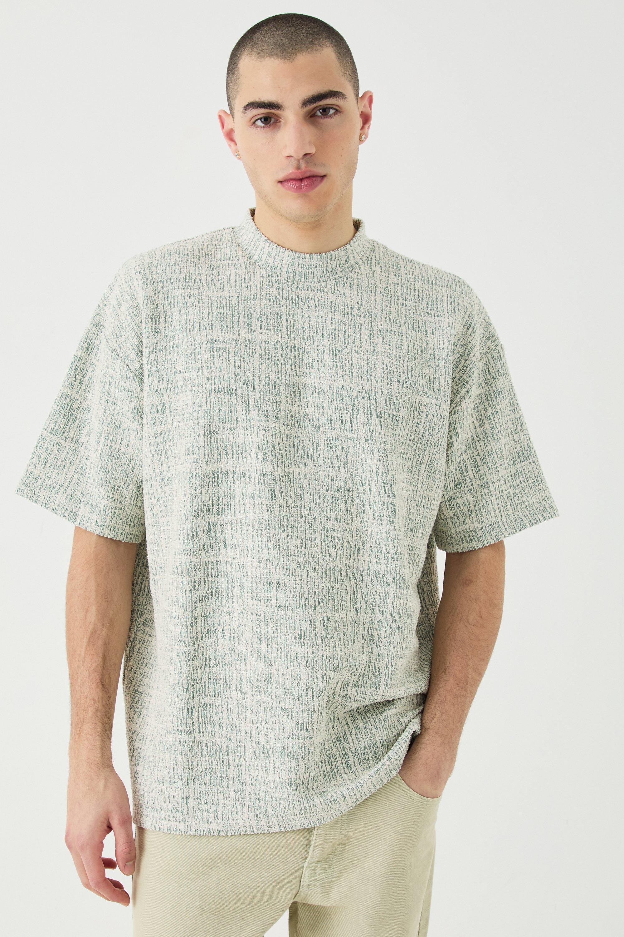 Image of Oversized Extended Neck Textured T-shirt, Verde