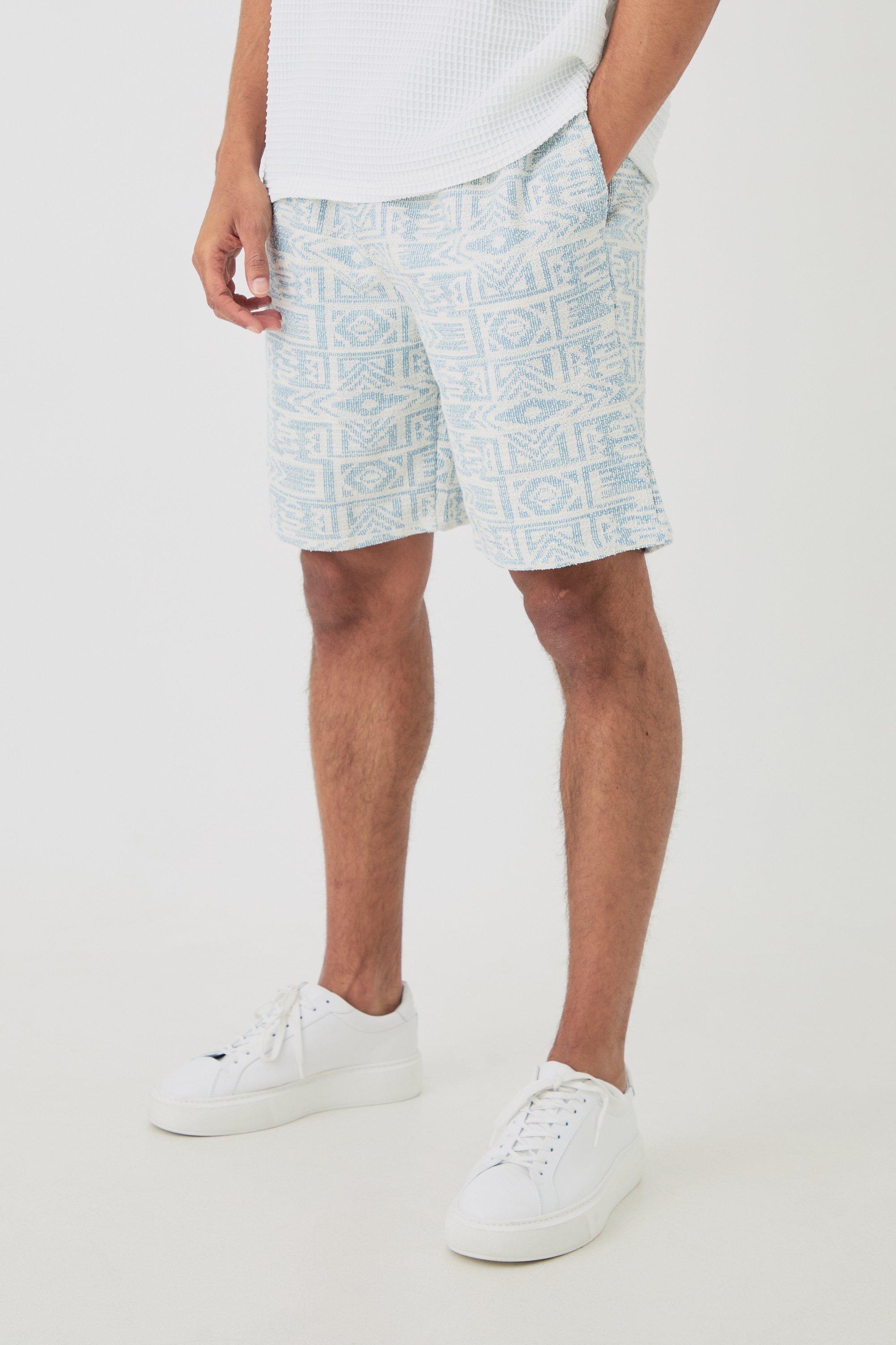 Image of Relaxed Fit Mid Length Jacquard Short, Azzurro