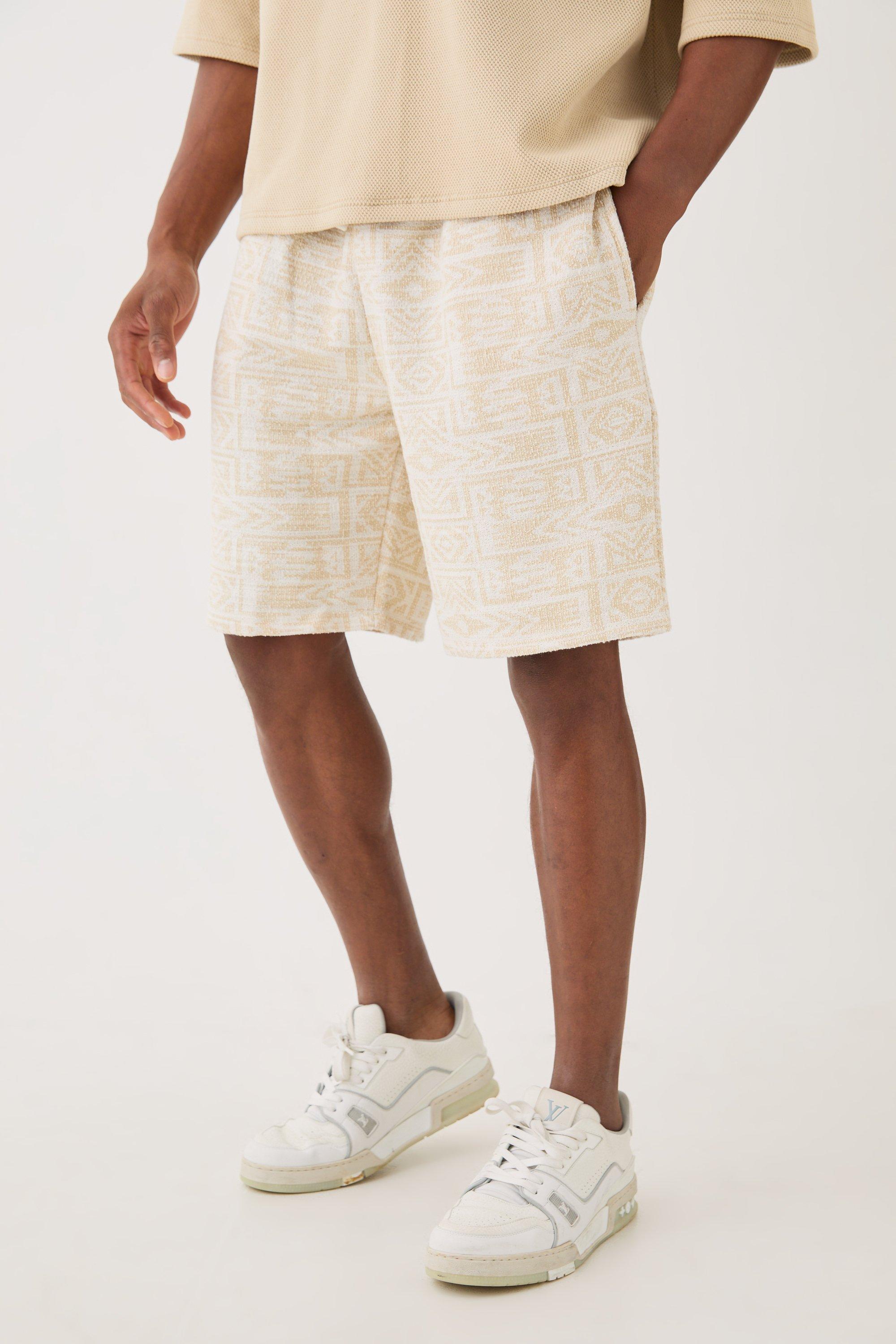 Image of Relaxed Fit Mid Length Jacquard Short, Beige