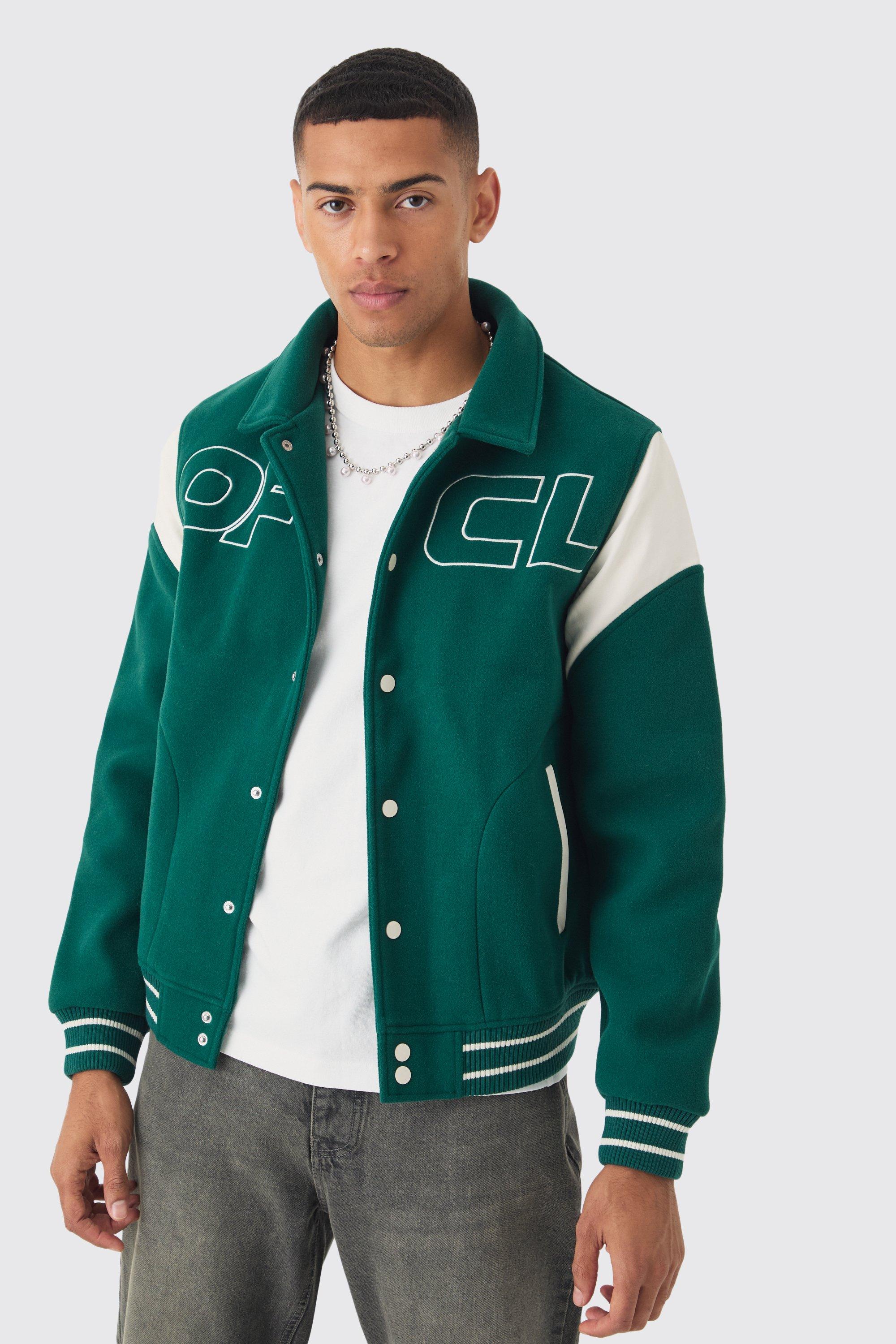 Giacca Ofcl stile Varsity con colletto verde, Verde