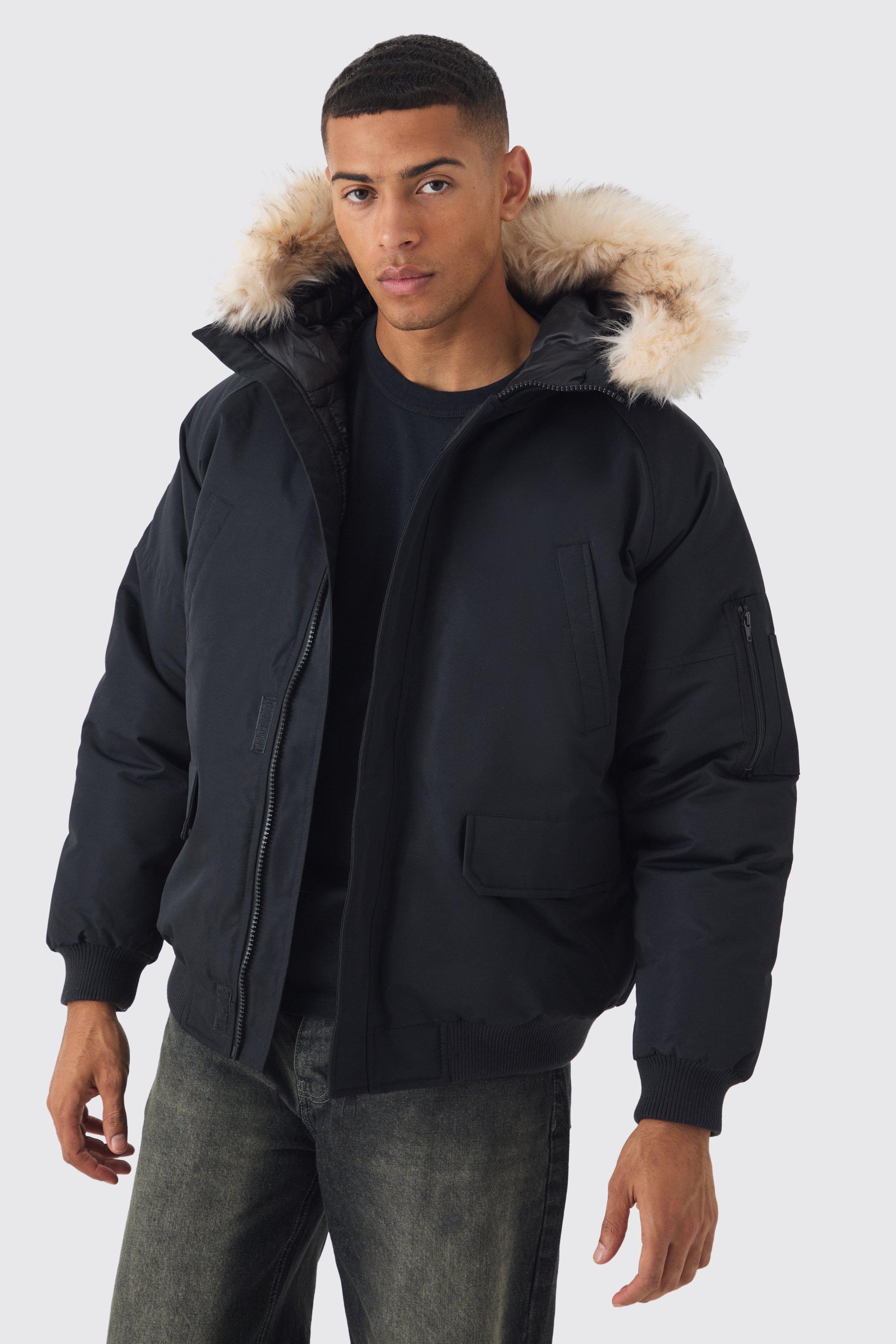 Image of Parka nero con cappuccio e finiture rimovibili in pelliccia sintetica, Nero