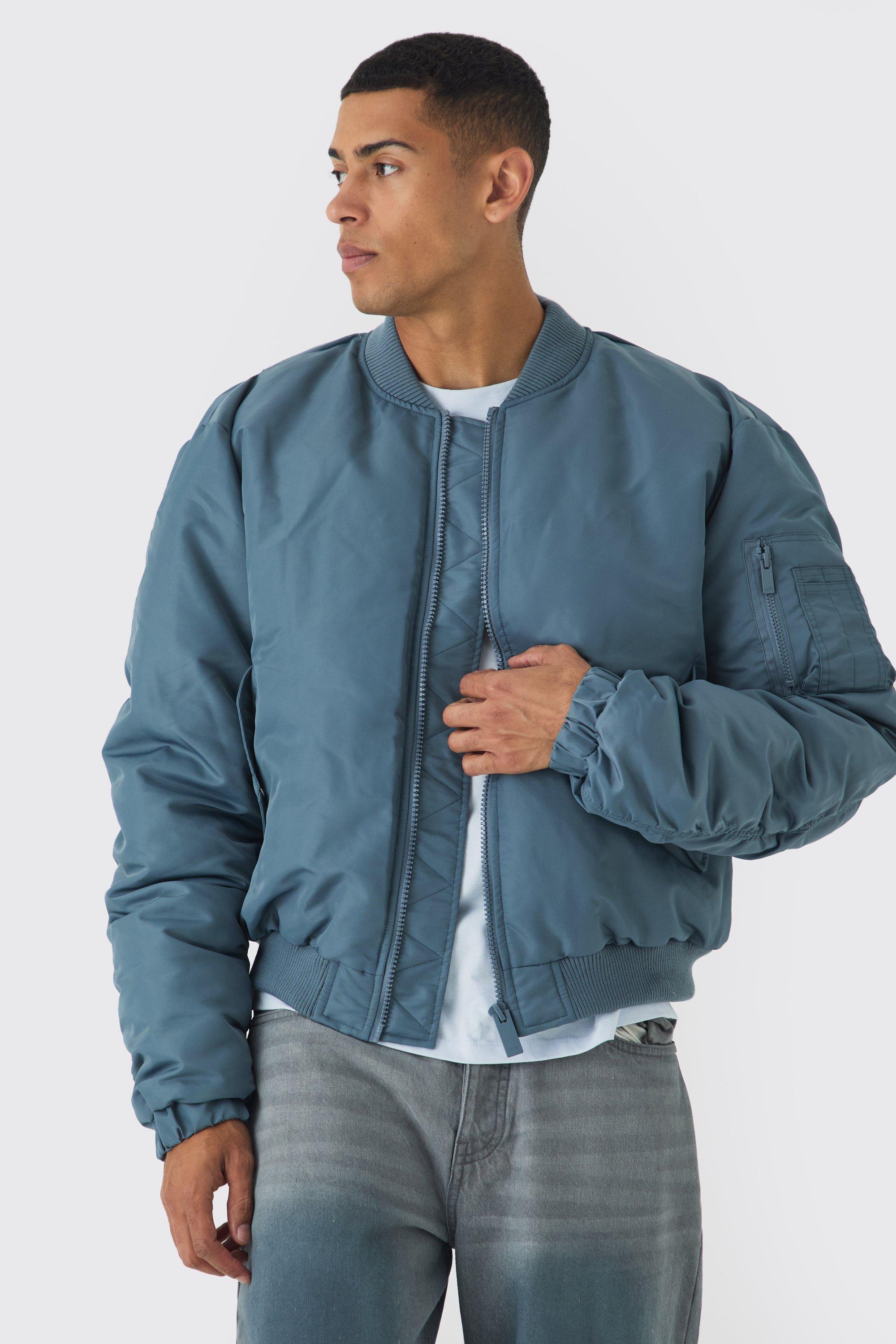 Giacca Bomber imbottita in nylon color ardesia con pannelli e pannelli, Grigio