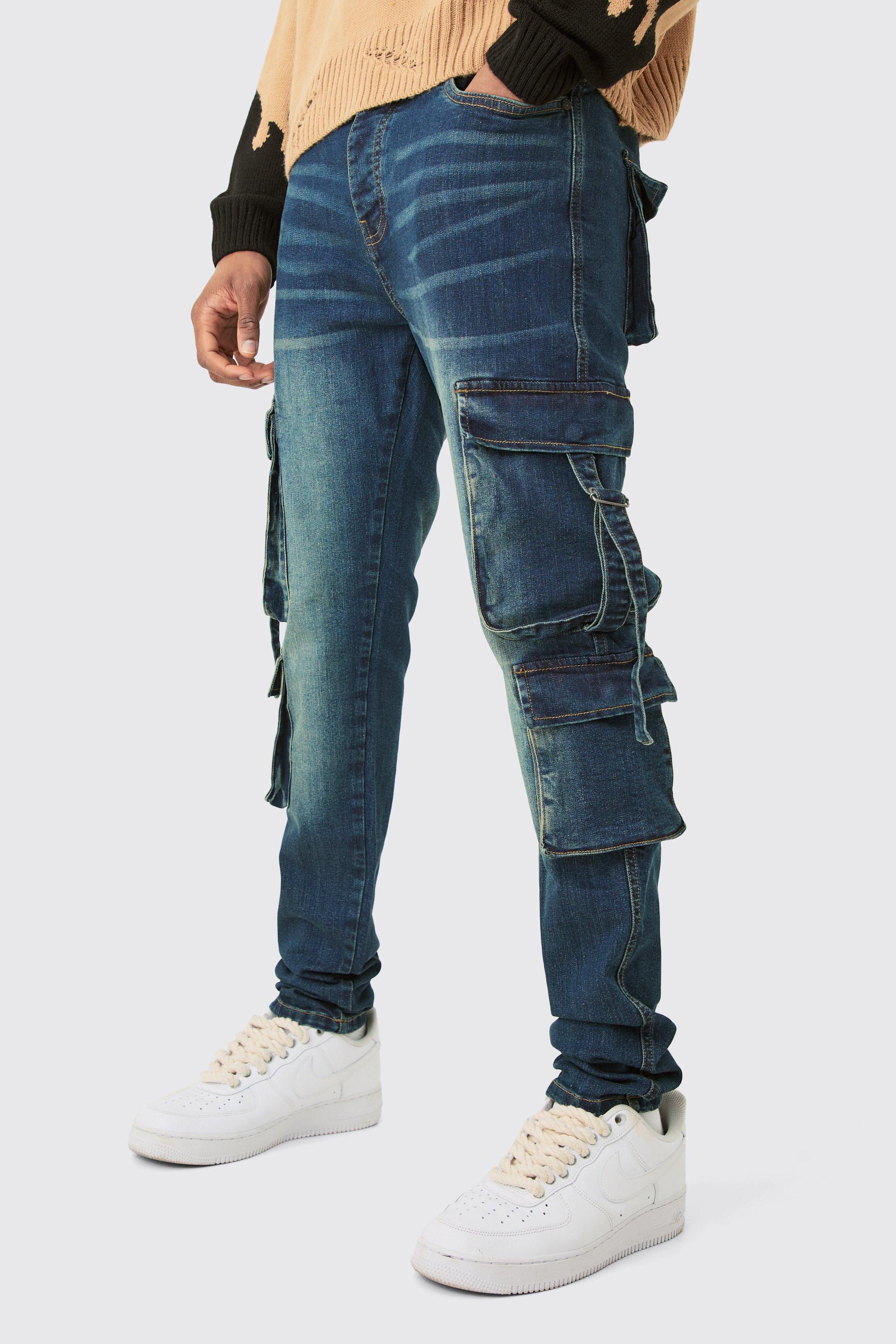 Image of Tall Dark Wash Stretch Skinny Cargo Pocket Detail Jean, Grigio