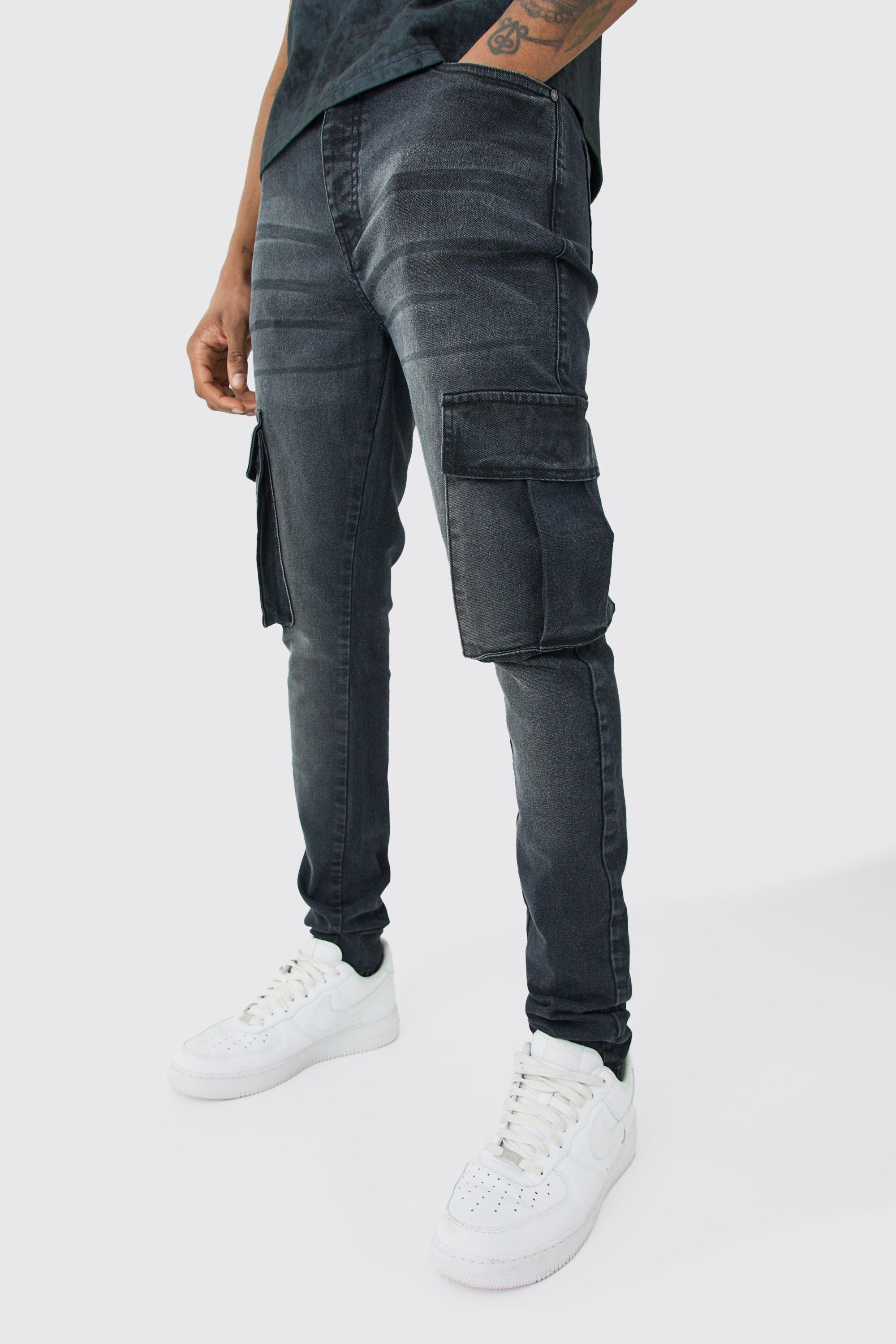 Image of Tall Super Skinny Cargo Jeans, Nero
