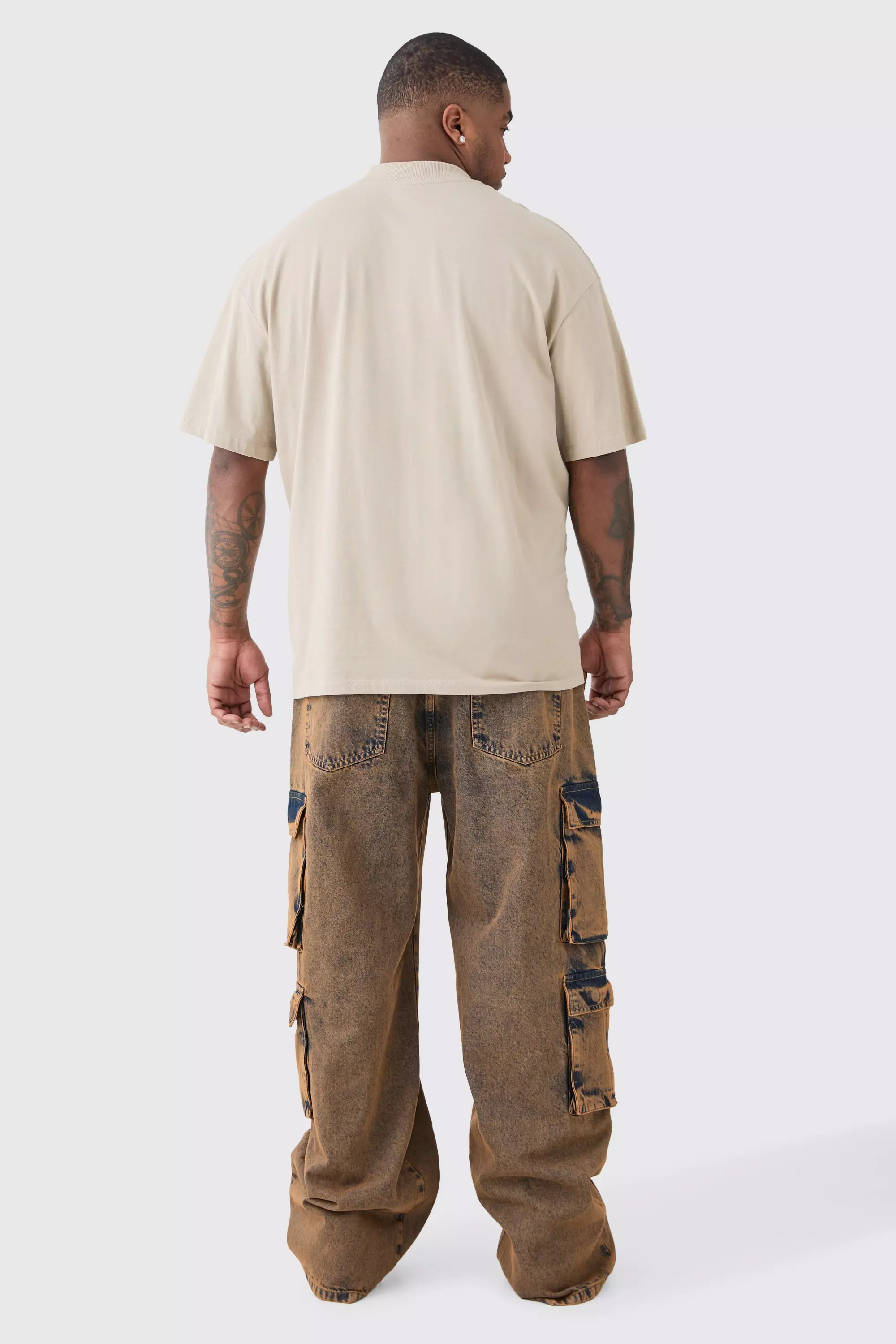 Baggy Fit Acid Wash Cargo Jeans