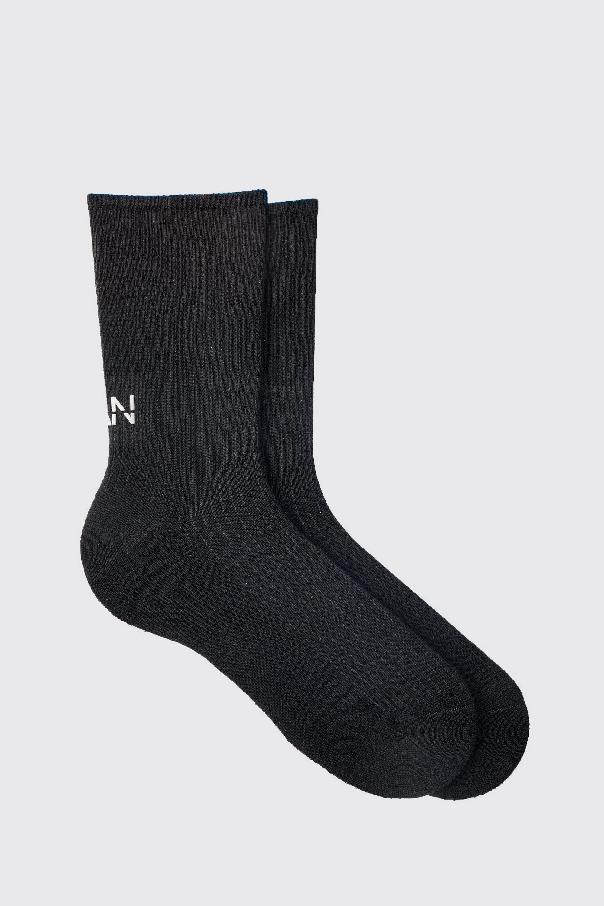 Mens Man Dash Ribbed Socks In Black, Black