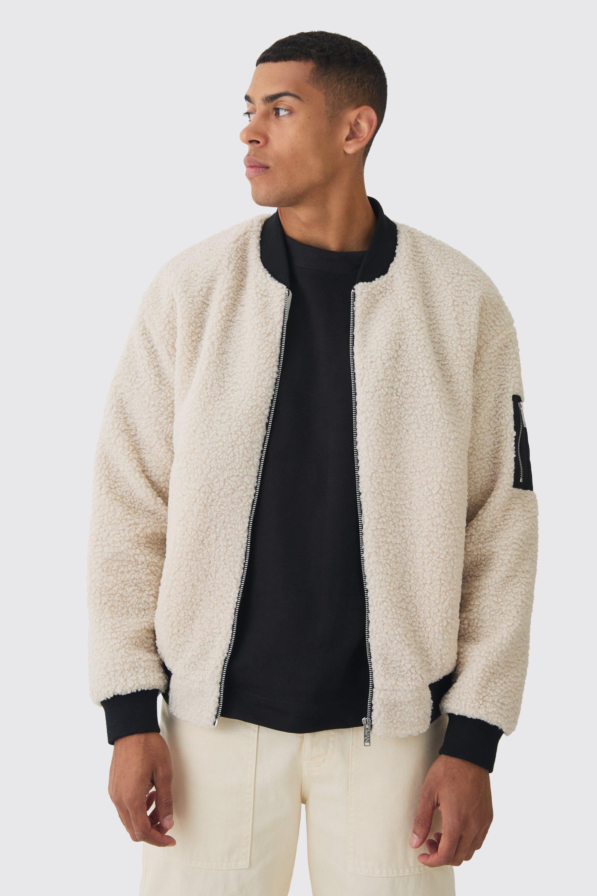 Giacca Bomber in pile borg MA1 color ecru, Cream