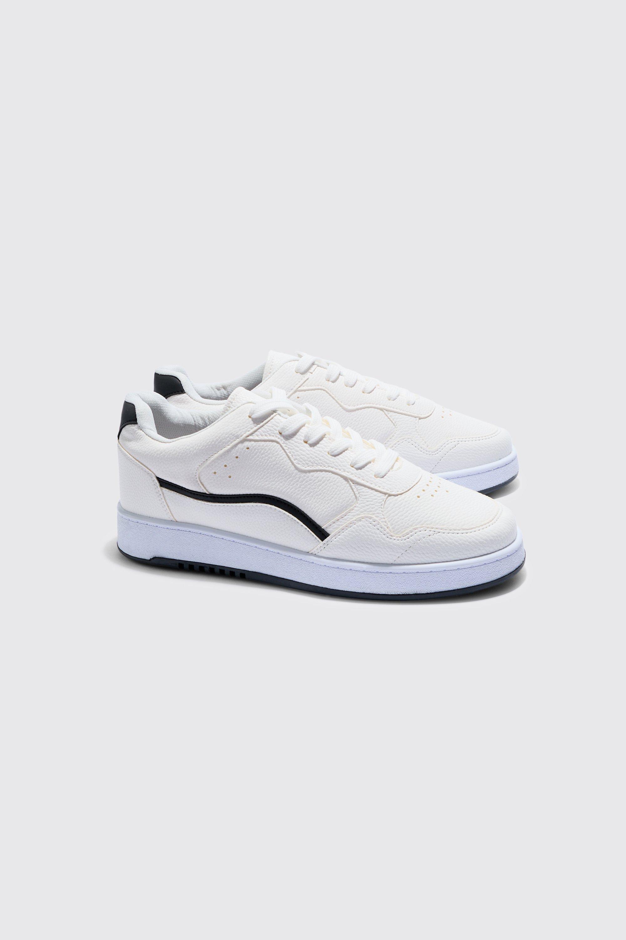 Image of Chunky Sole Detail Panel Trainers In White, Bianco