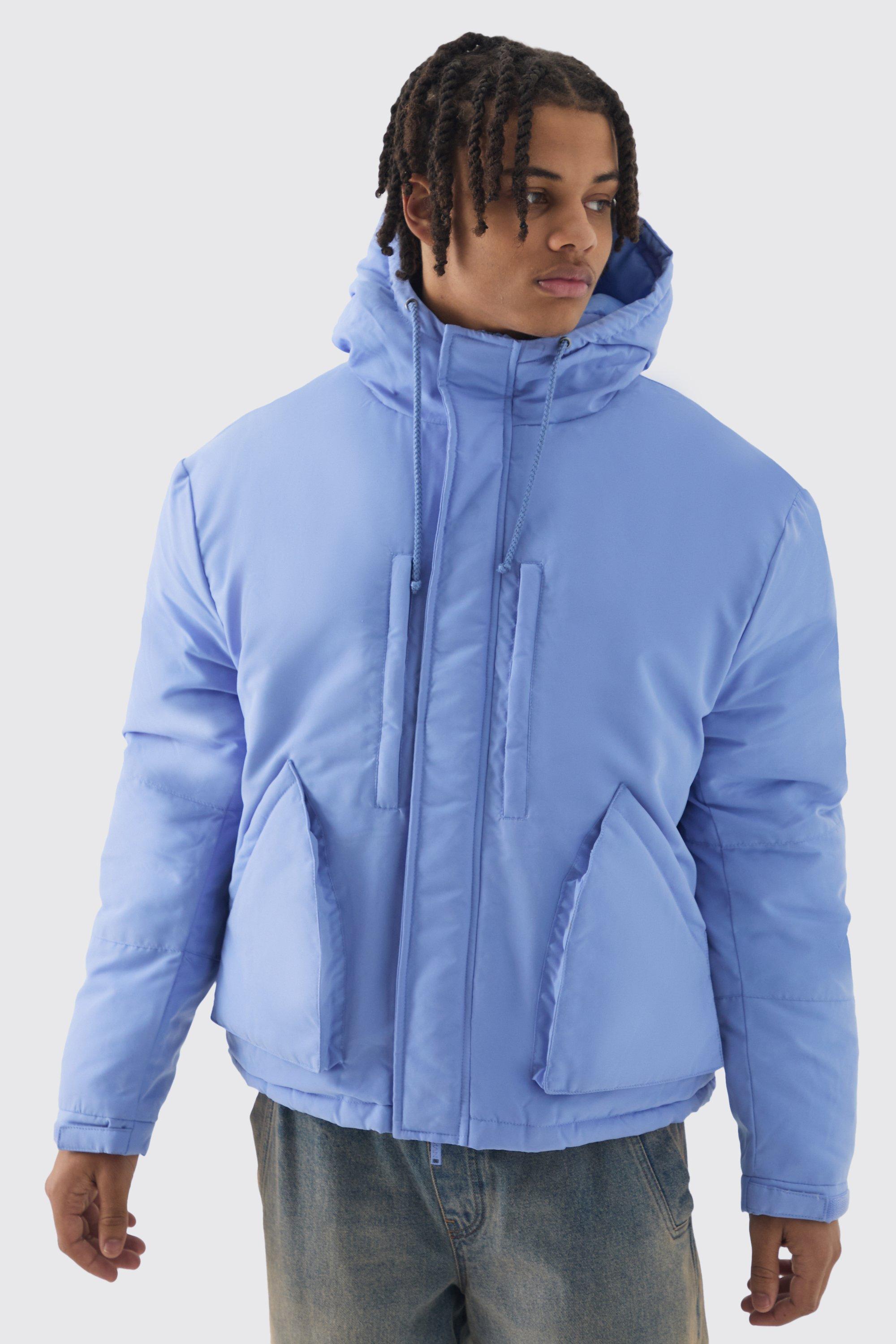 Boohoo Gewatteerde Blauwe Parka Jas Met Touwtjes En Capuchon, Blue